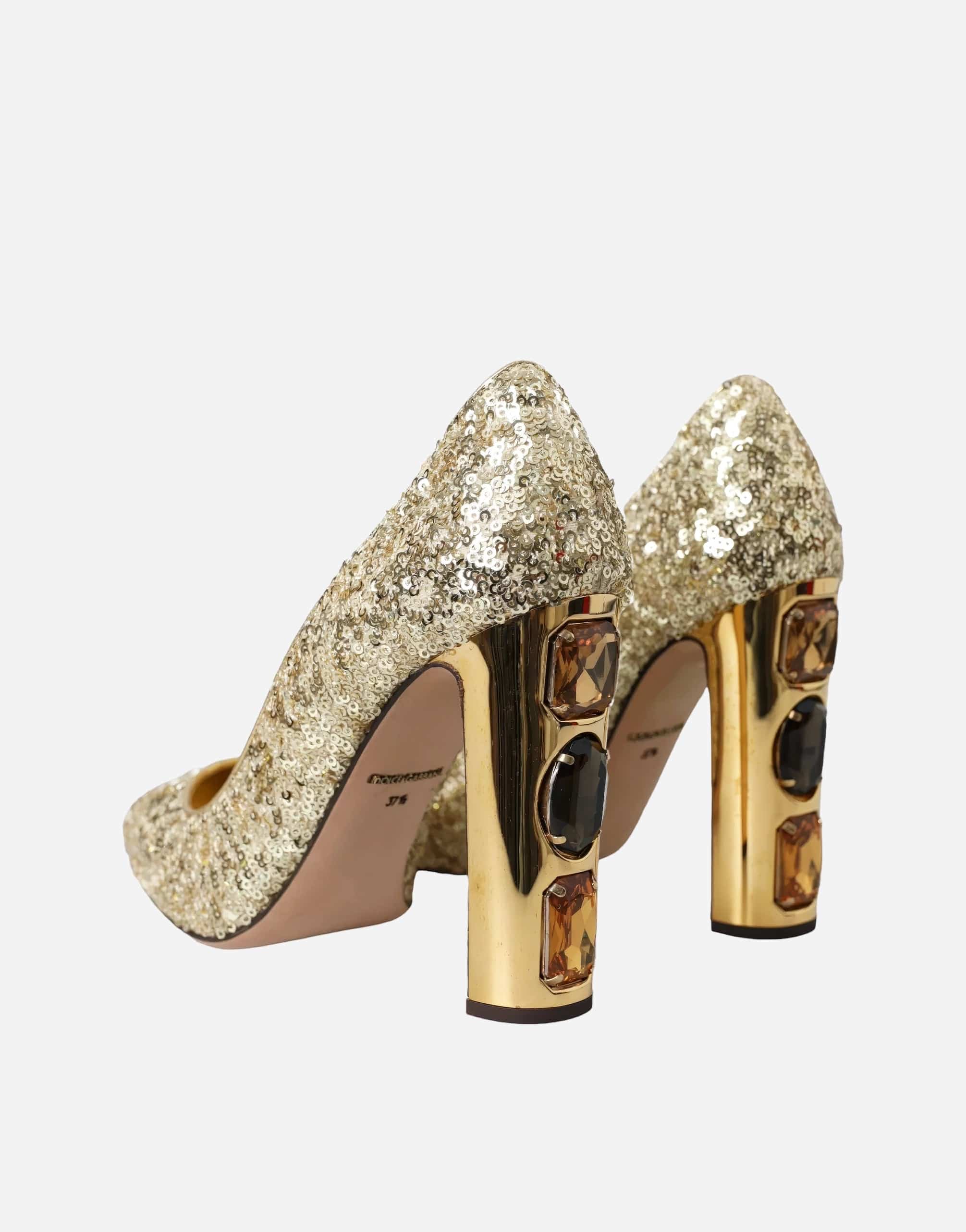 Dolce Gabbana Jackie Pumps mit Gold Paillettenpailletten Sendegaro