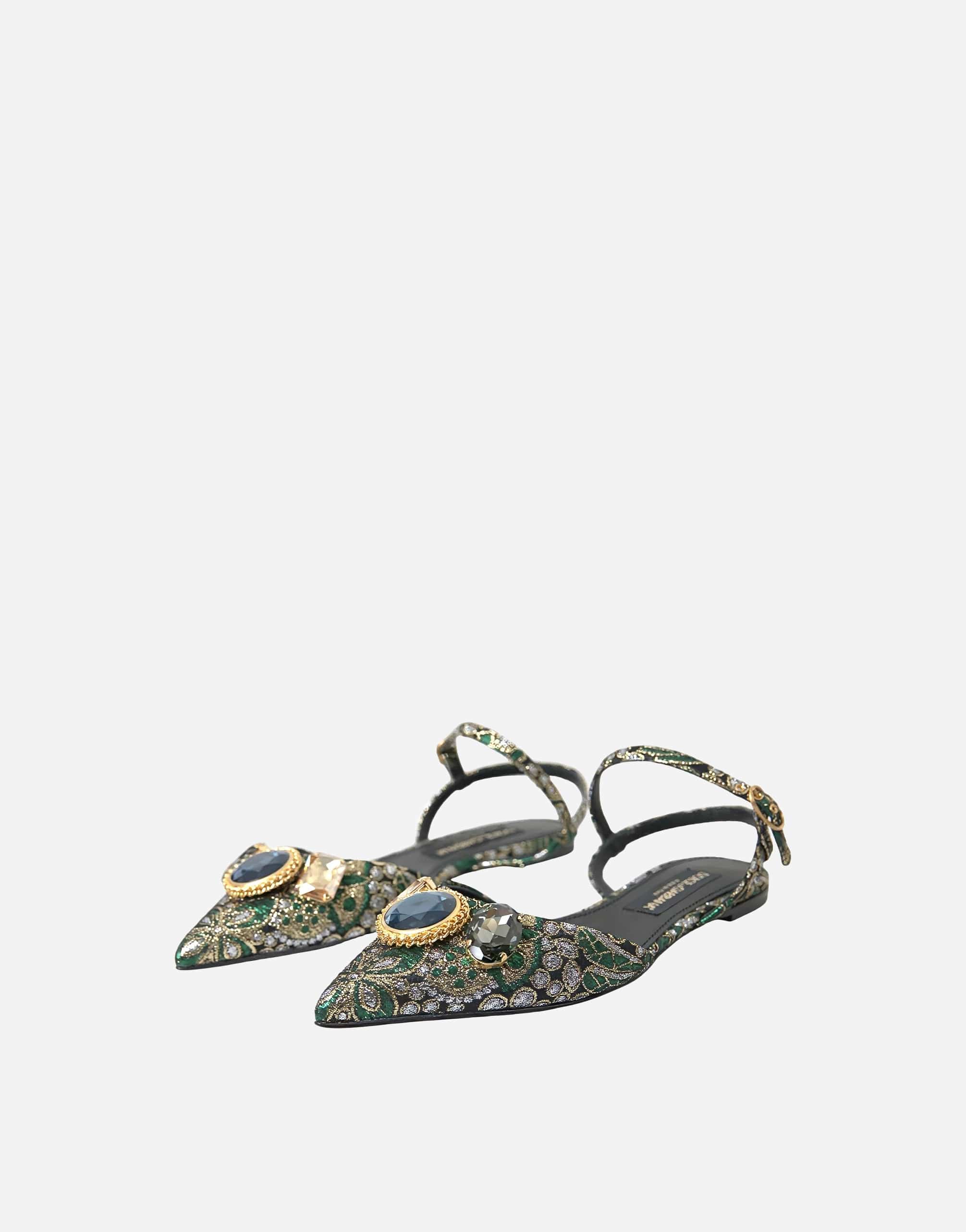 Dolce & Gabbana Multicolor Jacquard Crystal Slingback Sandals Shoes
