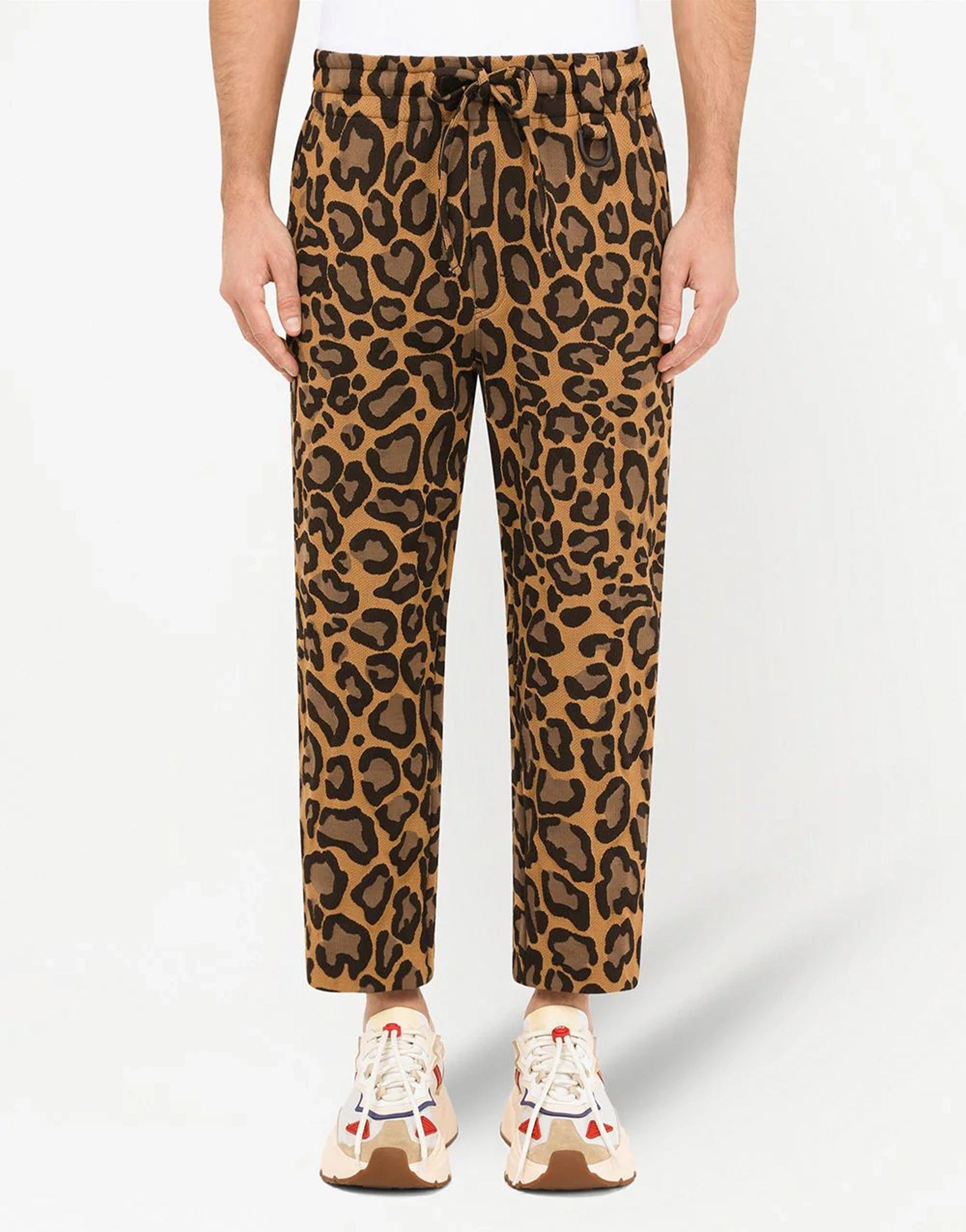 Pantaloni jogging jacquard con design leopardo