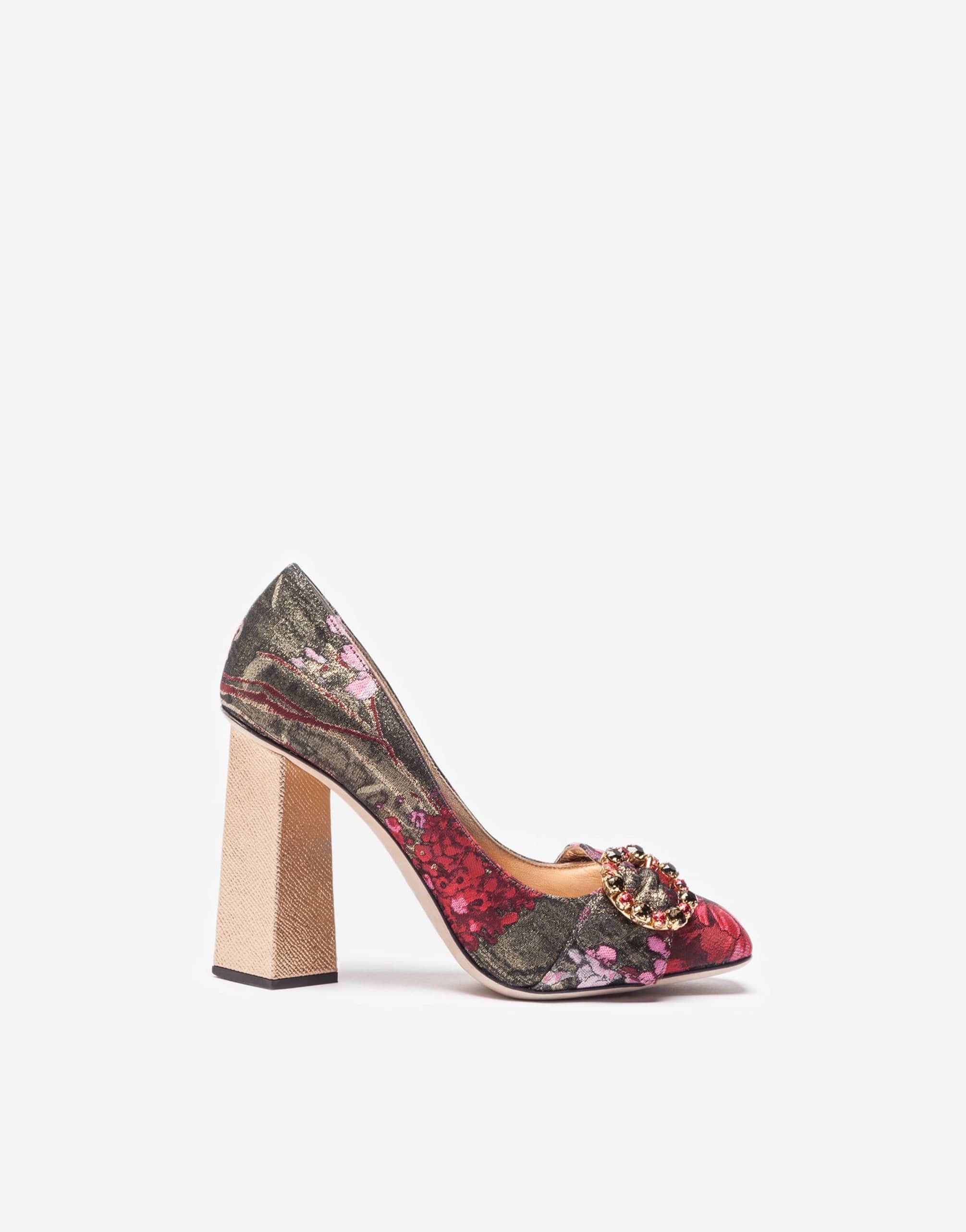 Dolce & Gabbana Jacquard Pumps With Bejeweled Buckle In Multicolor