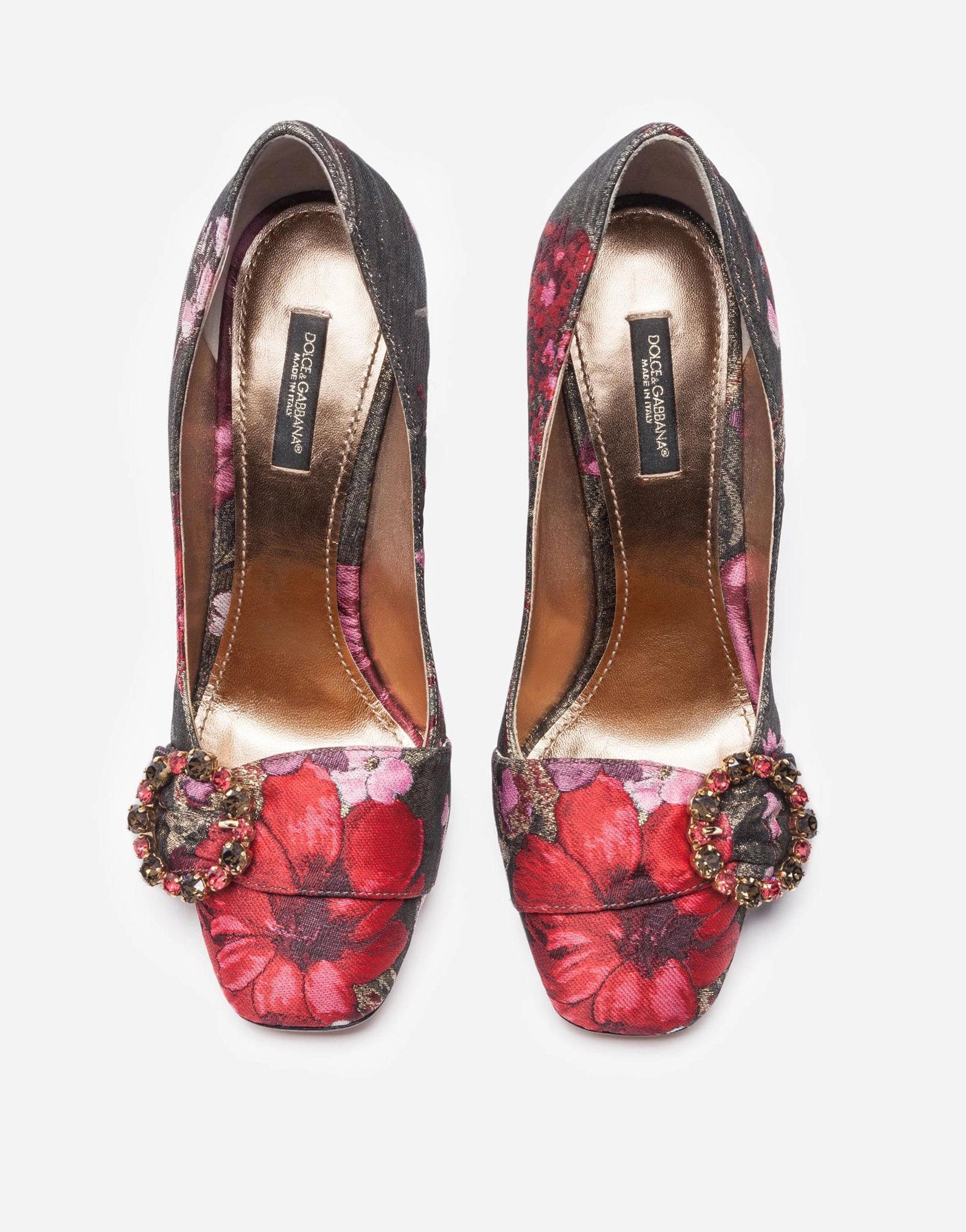 Dolce & Gabbana Jacquard Pumps With Bejeweled Buckle In Multicolor