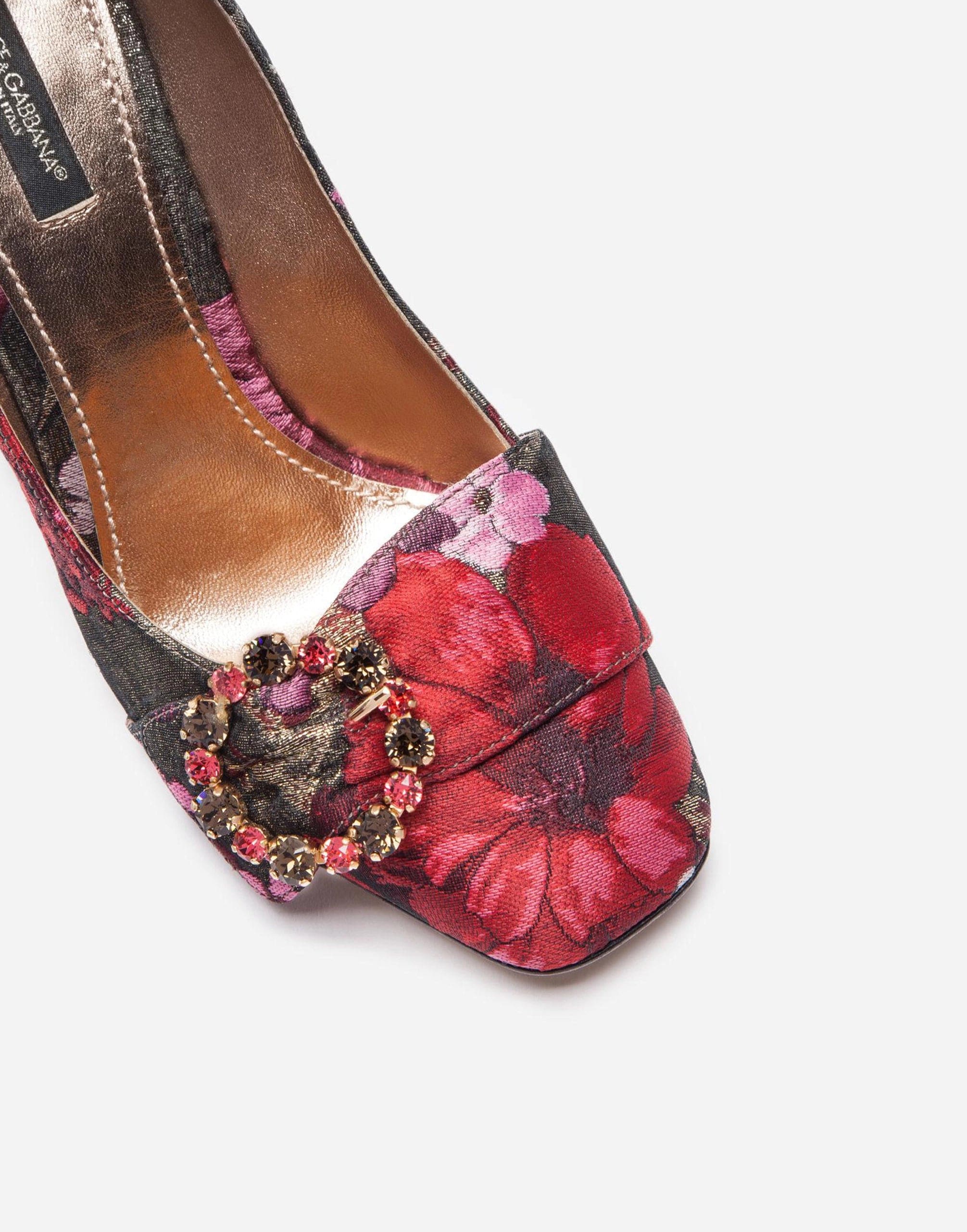 Dolce & Gabbana Jacquard Pumps With Bejeweled Buckle In Multicolor