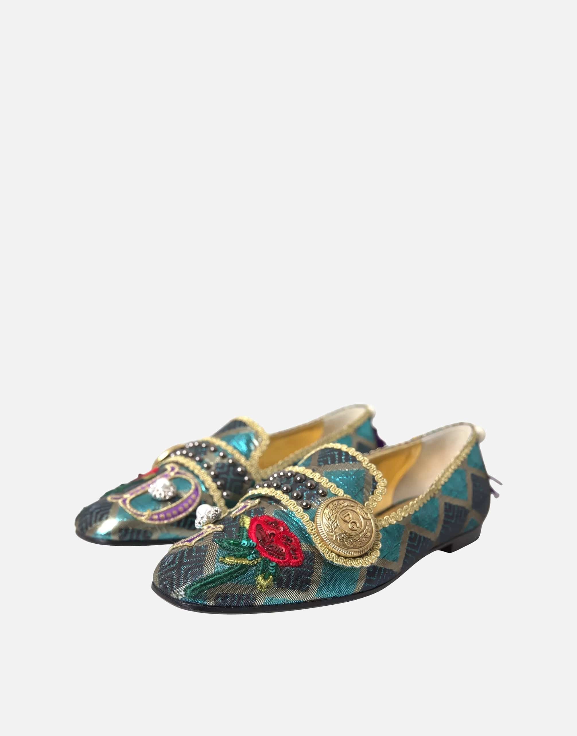 Dolce & Gabbana Jacquard Slippers With Embellishments