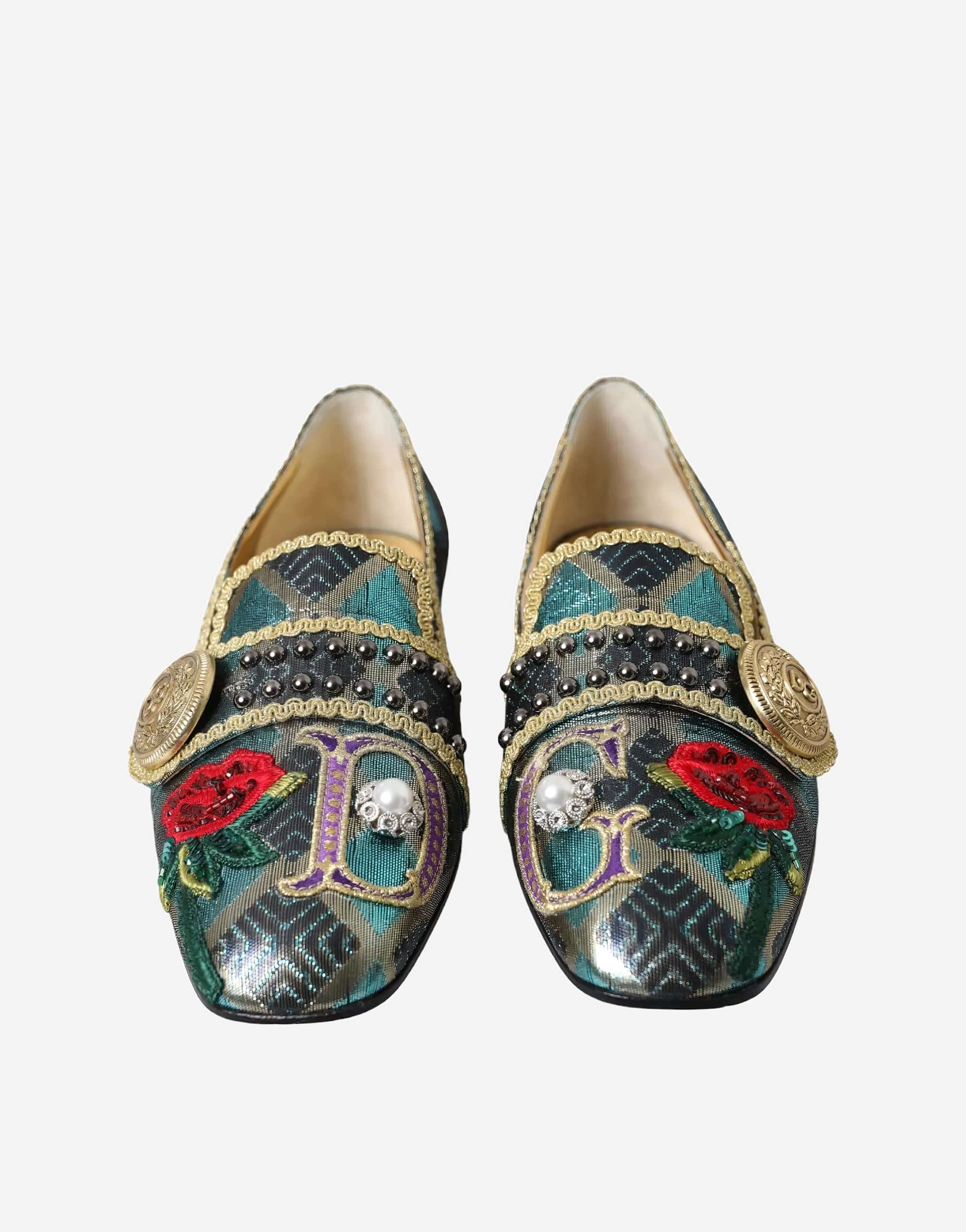 Dolce & Gabbana Jacquard Slippers With Embellishments