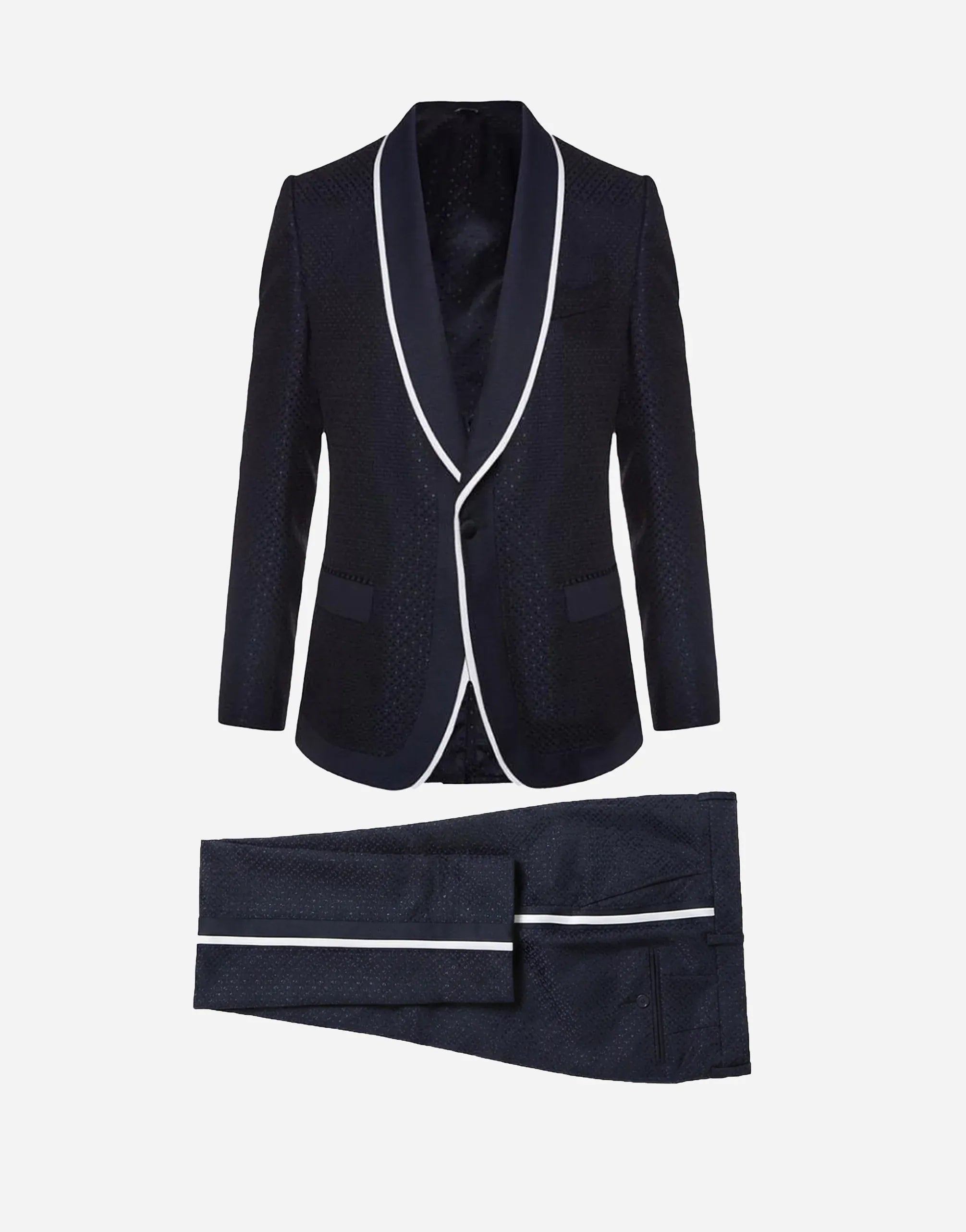 Dolce & Gabbana Jacquard Tuxedo Suit With Contrast Piping | Sendegaro UK