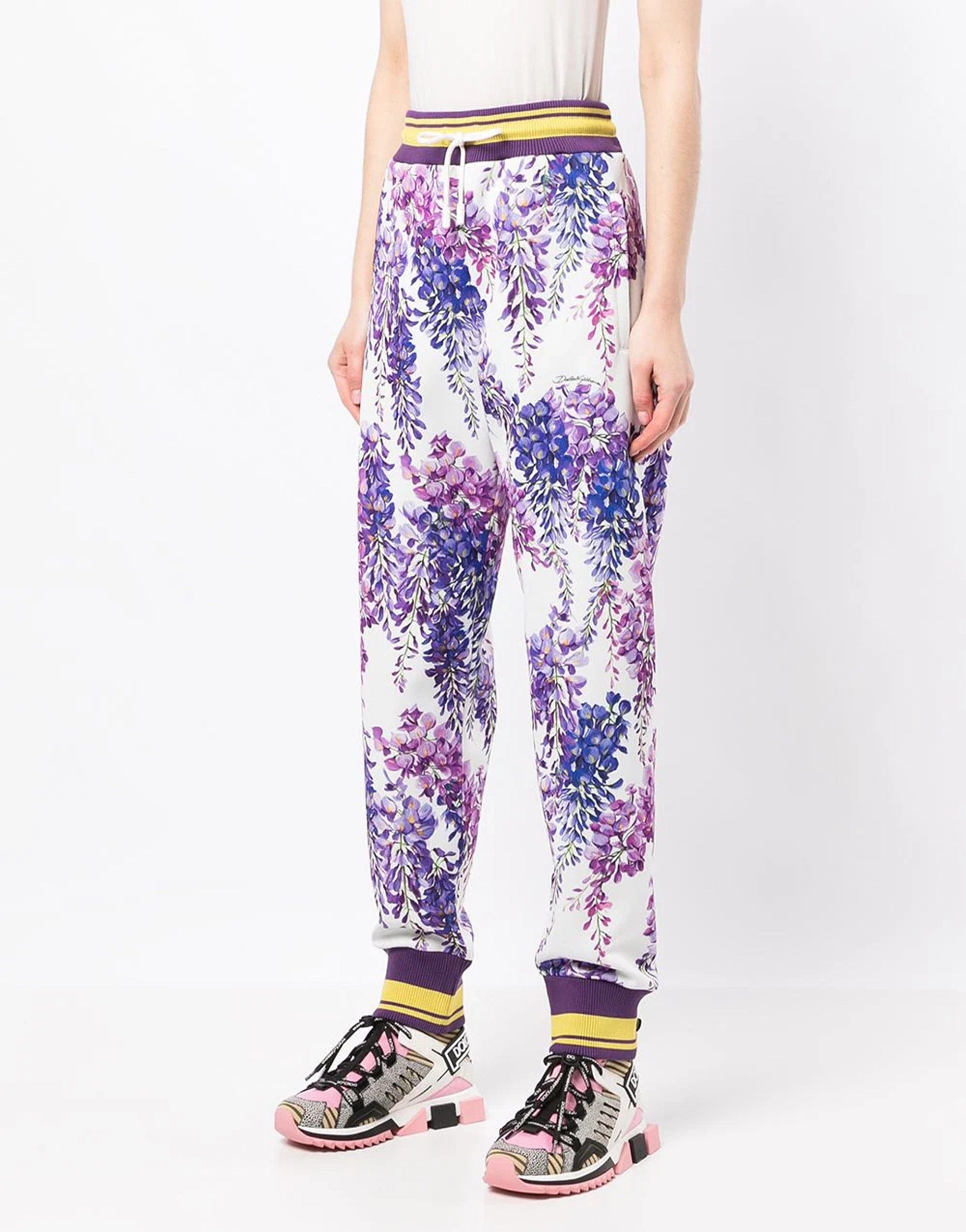 Jersey Jogging Pants With Wisteria Print
