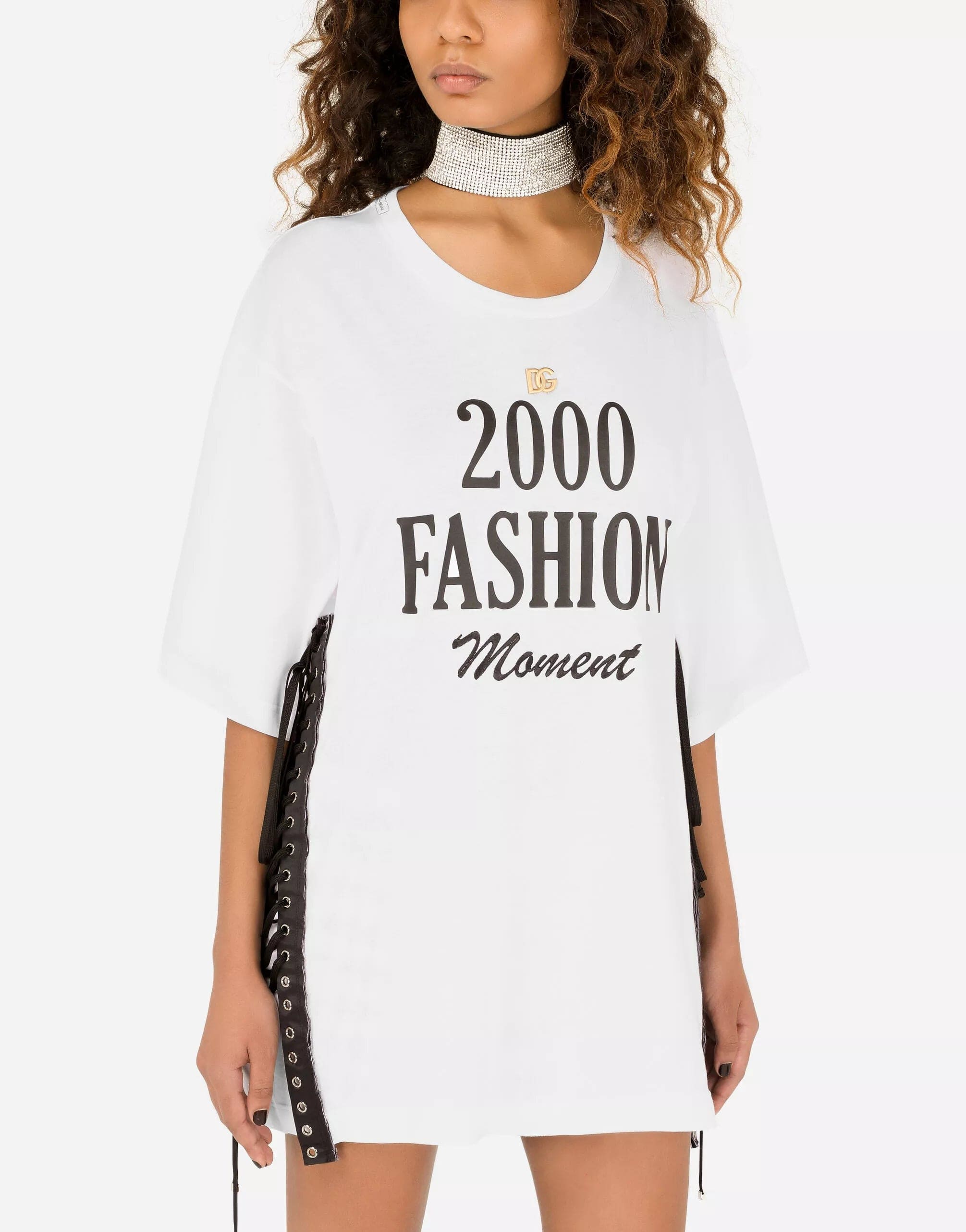 Dolce & Gabbana Jersey T-Shirt With Lacing And 2000 Fashion Print