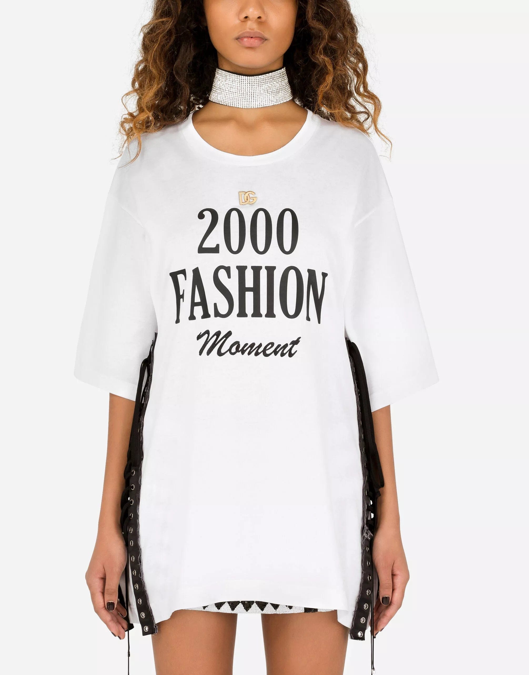 Jersey T-Shirt With Lacing And 2000 Fashion Print