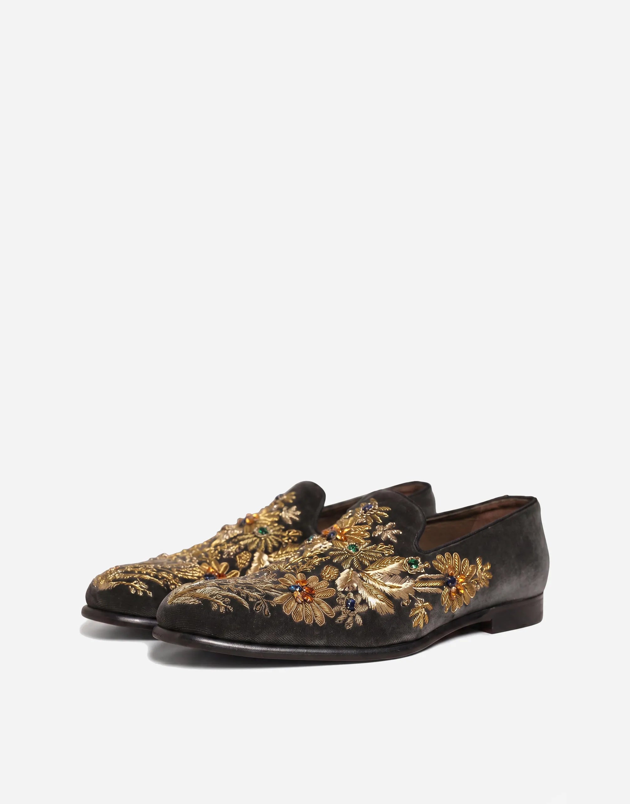 Dolce & Gabbana Mocassins smoking en velours brodés de bijoux - alternate view