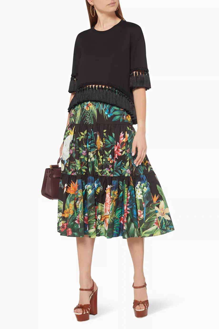 Dolce & Gabbana Jungle Forest Cotton Midi Skirt