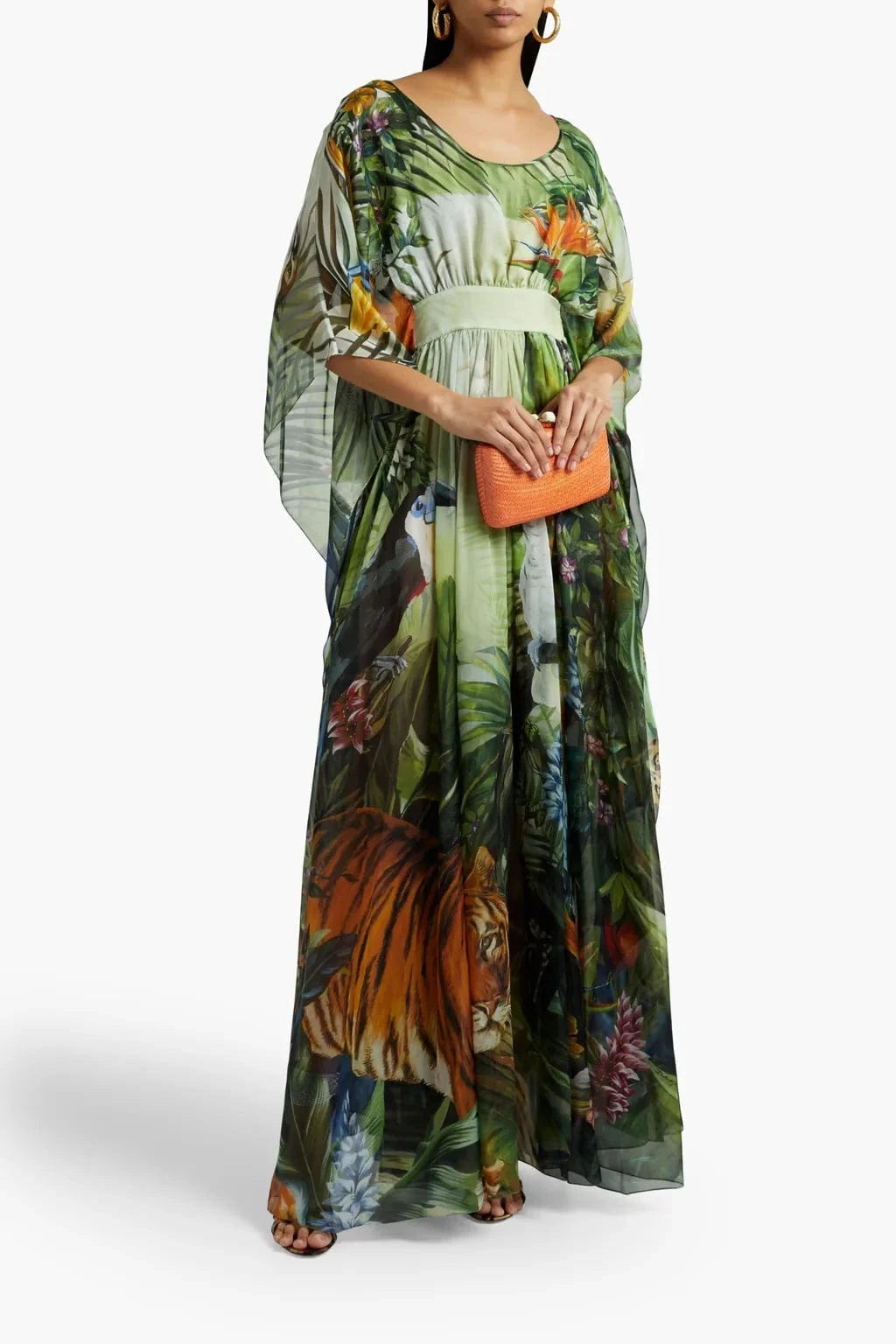 Dolce Gabbana Kaftan de seda-chiffon com estampa de selva