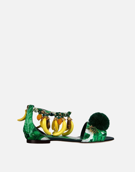 ★DOLCE&GABBANA★グリーンバナナリーフ柄 パンプス Dolce & Gabbana Keira Banana-Embellished Sandals | Sendegaro IT