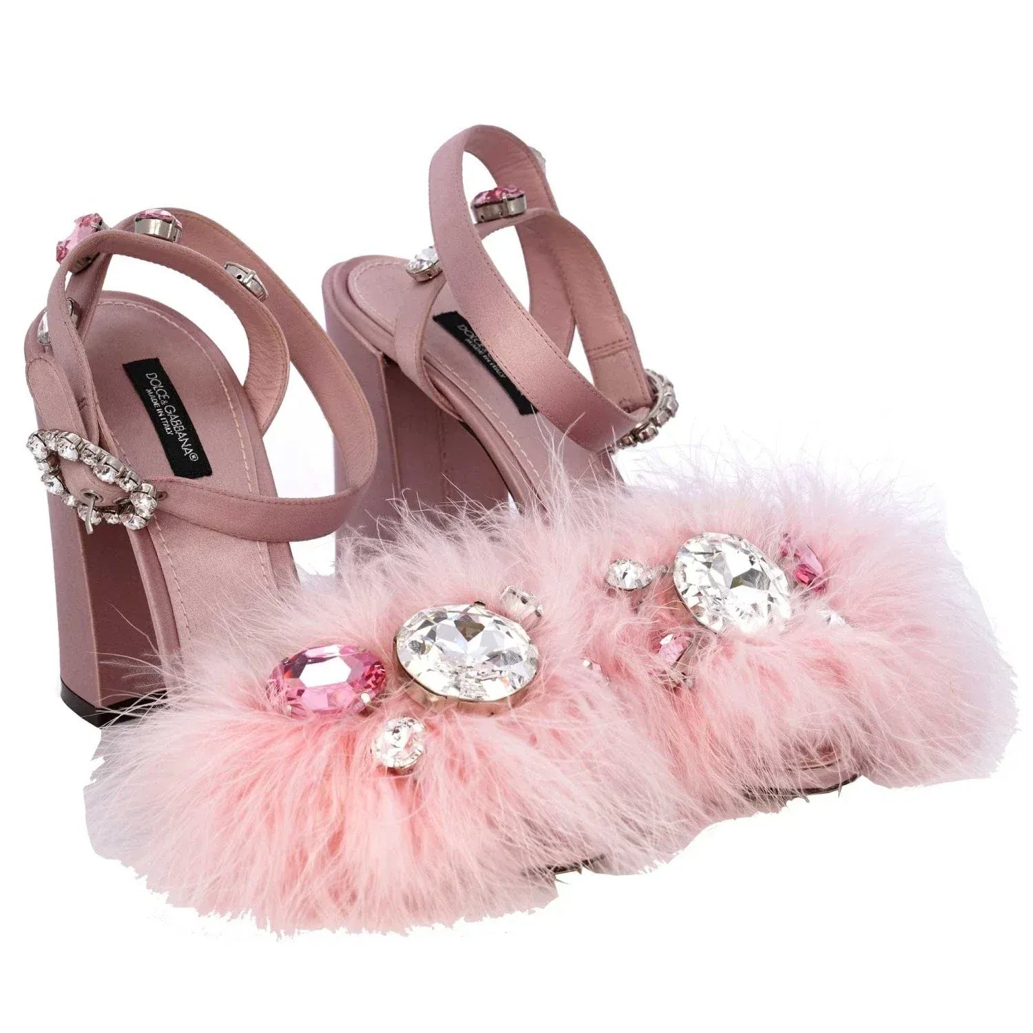 Dolce & Gabbana Keira Crystal Brooch Feather Sandals