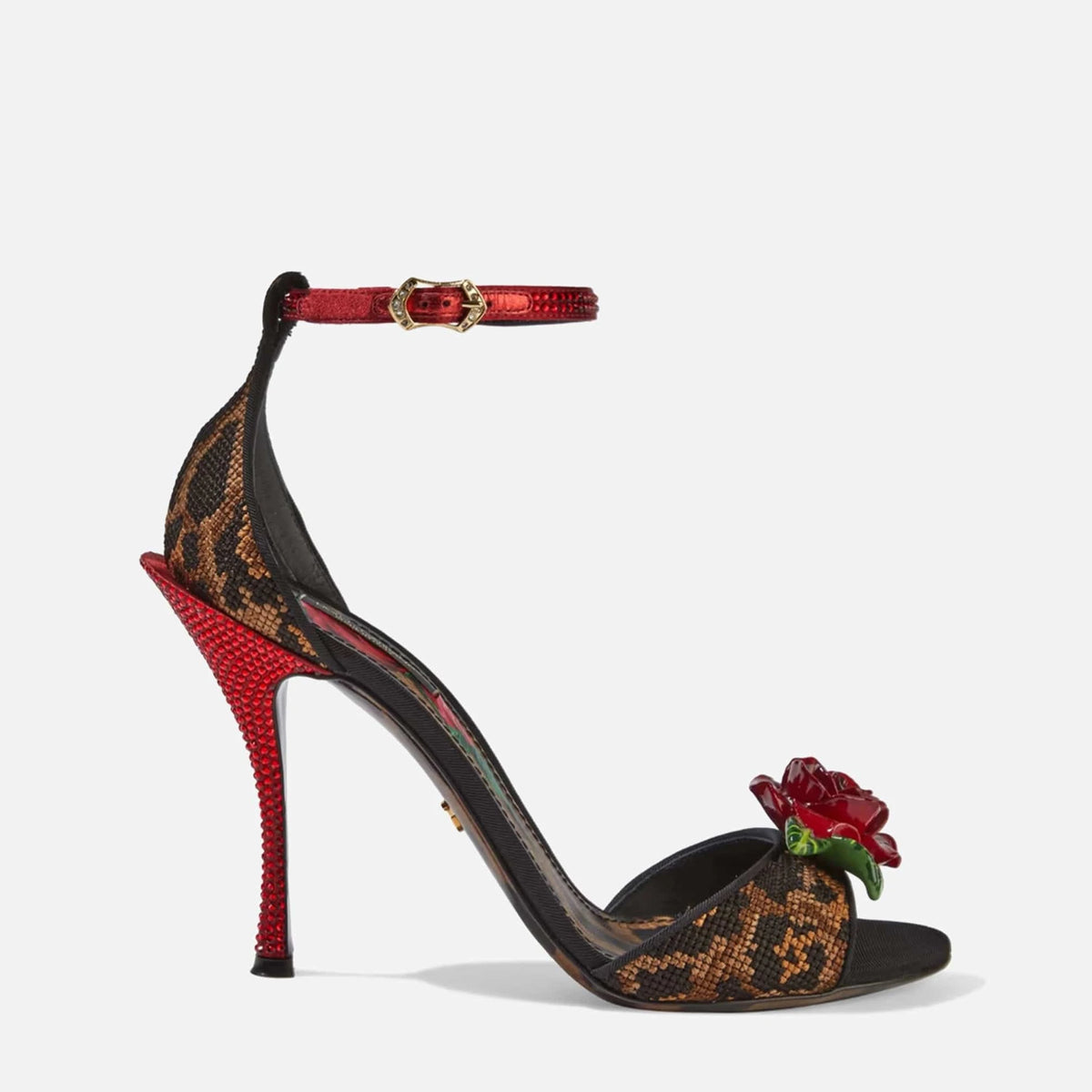 【美品】38 D＆G　Dolce＆Gabbana　ヒョウ柄　薔薇装飾 サンダル dolce-gabbana-keira-floral-