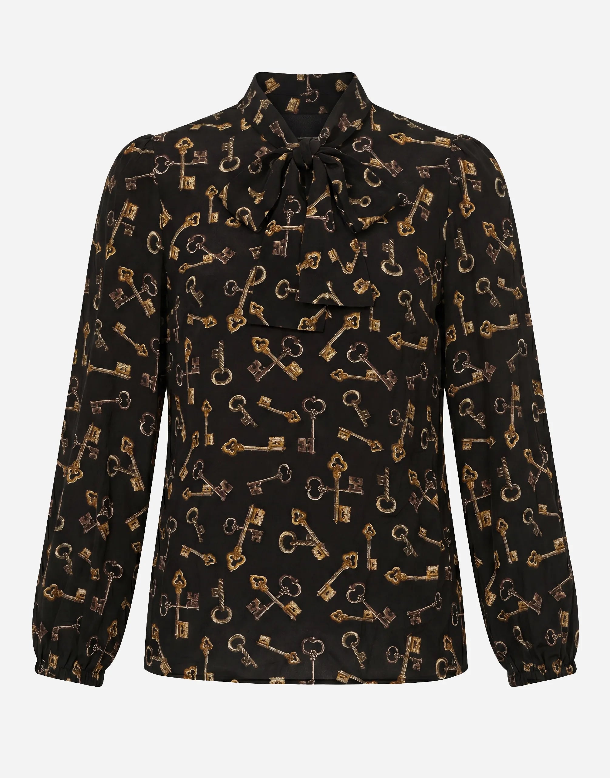 Dolce & Gabbana Dolce & Gabbana Keys Print Silk Bow Neck Blouse