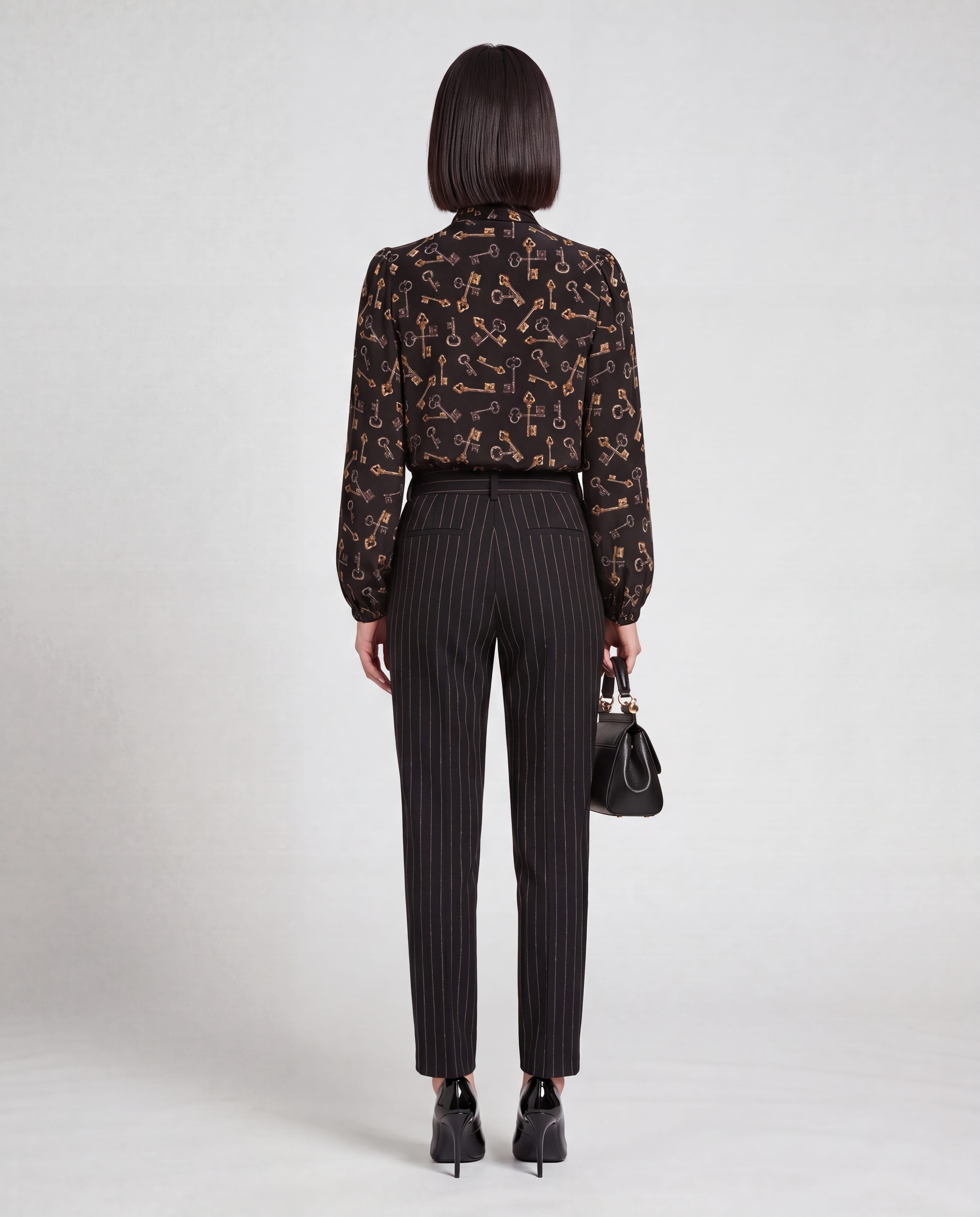 Dolce & Gabbana Dolce & Gabbana Keys Print Silk Bow Neck Blouse