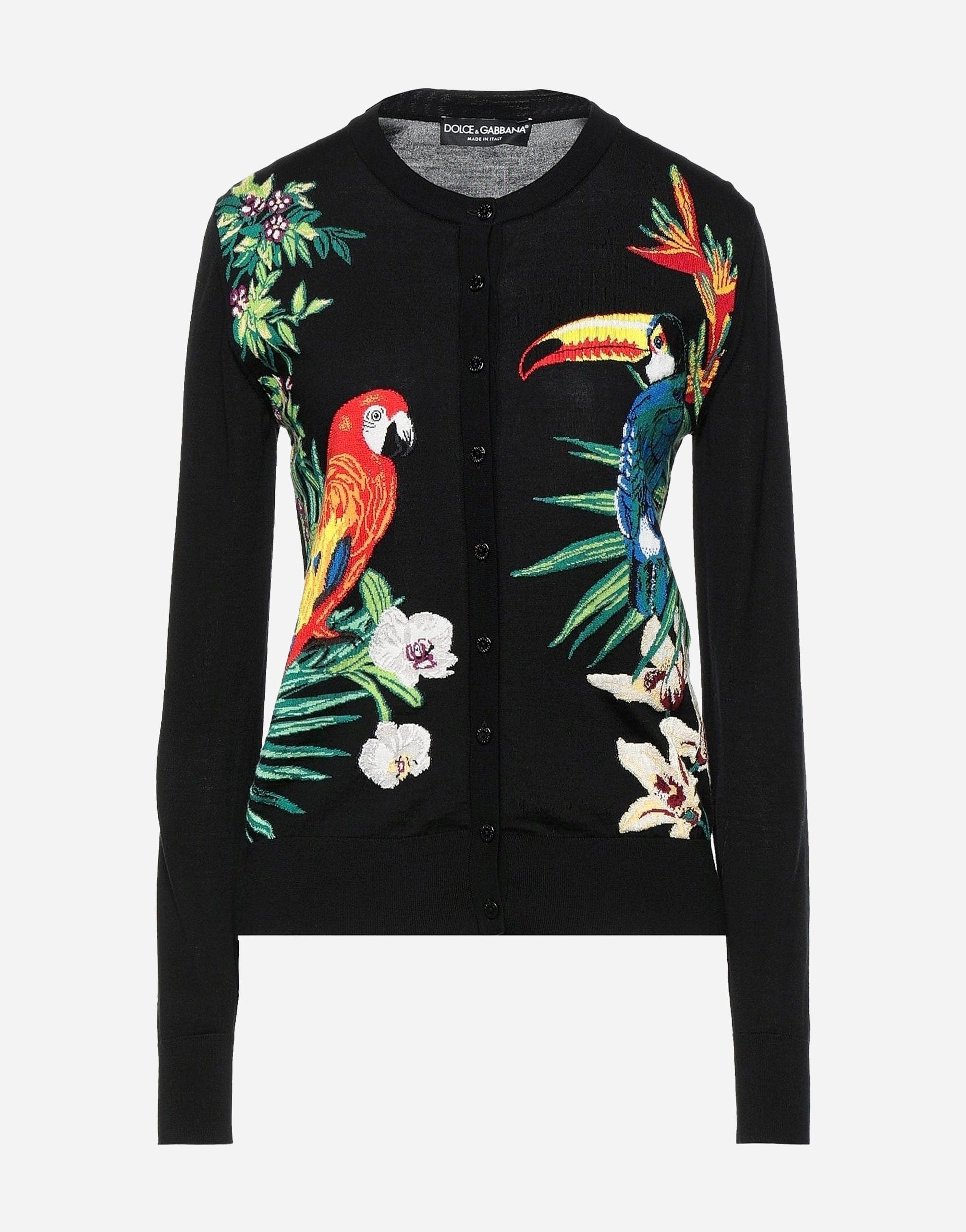 Knitted Cardigan With Birds And Florals