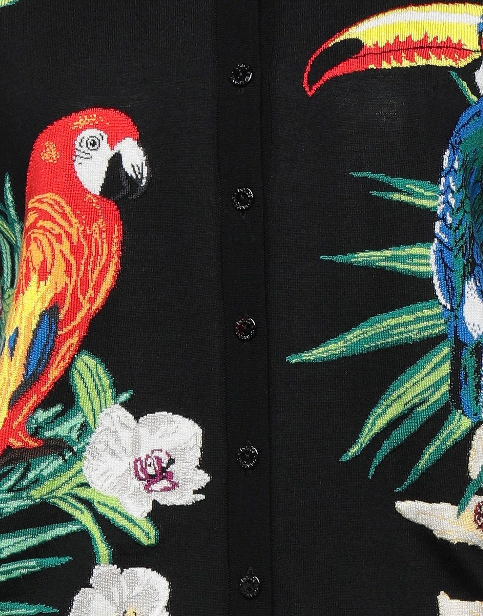 Cardigan lavorato a maglia con uccelli e fiori