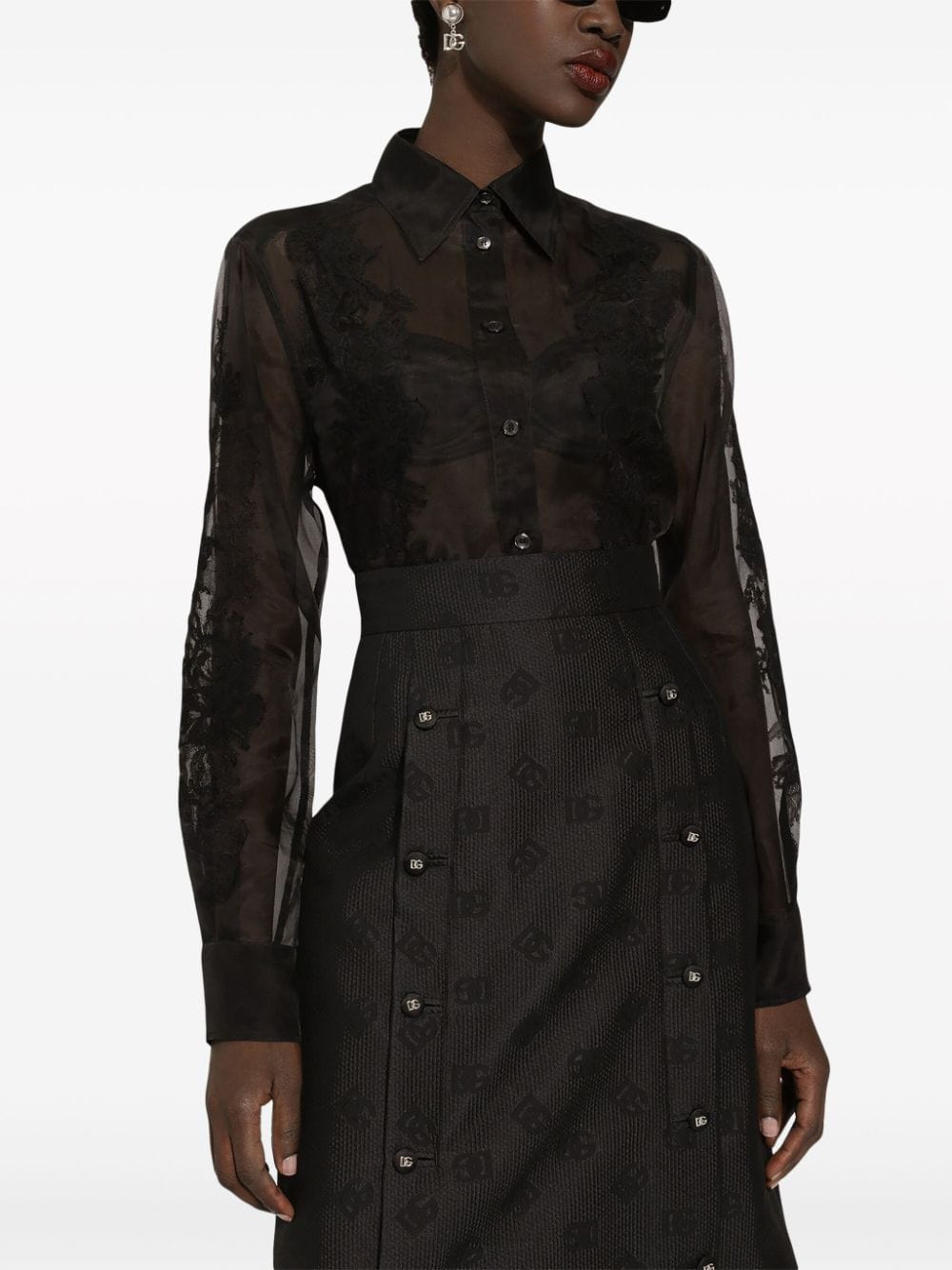 Dolce & Gabbana Lace-Appliqué Silk-Blend Shirt