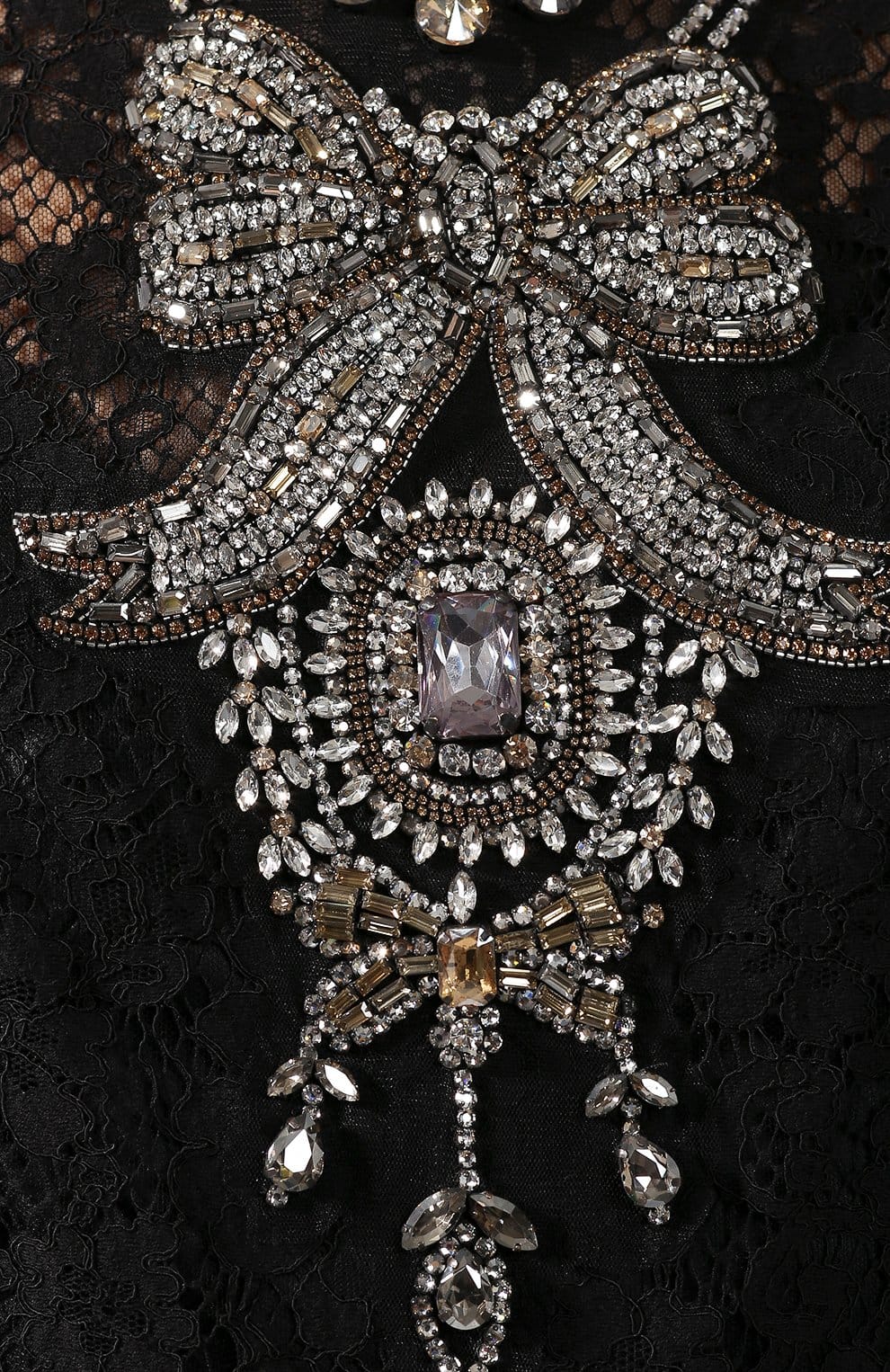 Dolce & Gabbana Lace Dress with Crystal Bow Embellishment