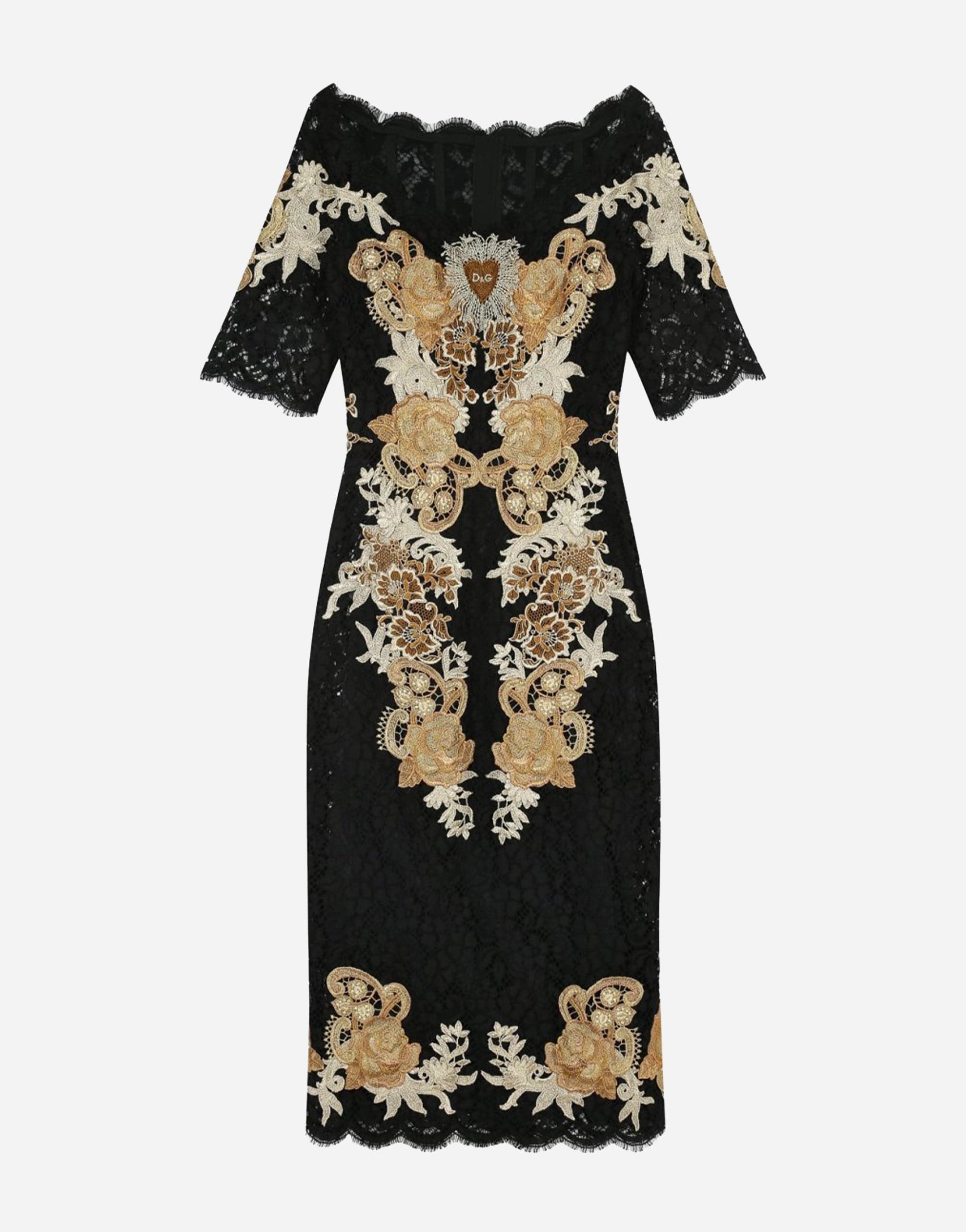 Dolce & Gabbana Lace Dress With Gold Sacred Heart Detailings