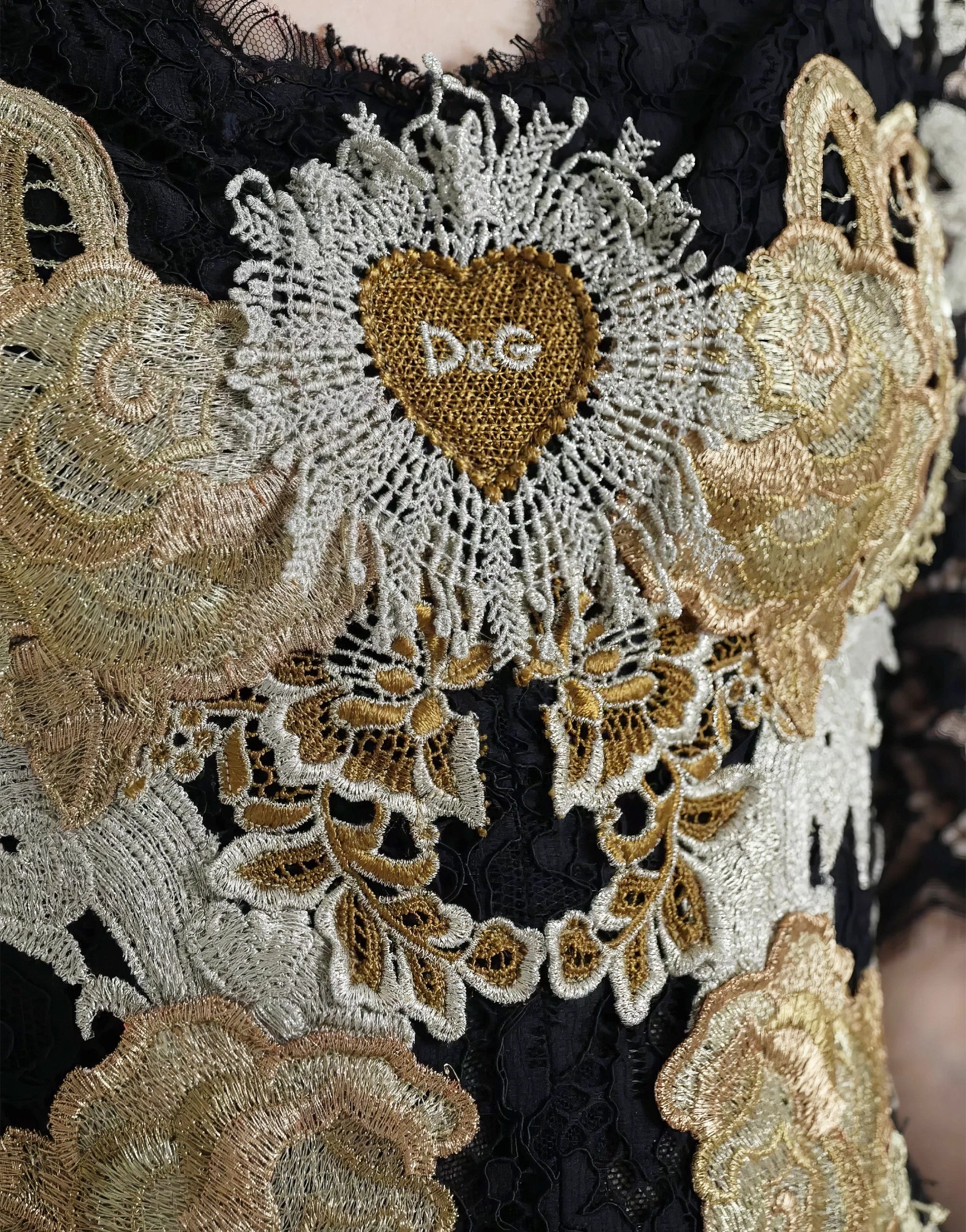 Dolce & Gabbana Lace Dress With Gold Sacred Heart Detailings