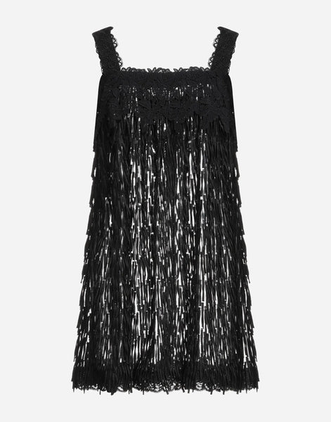 DOLCE & GABBANA レース 襟リボン デザイン ドレス N1842 Dolce & Gabbana レースフリンジミニドレス | Sendegaro JP