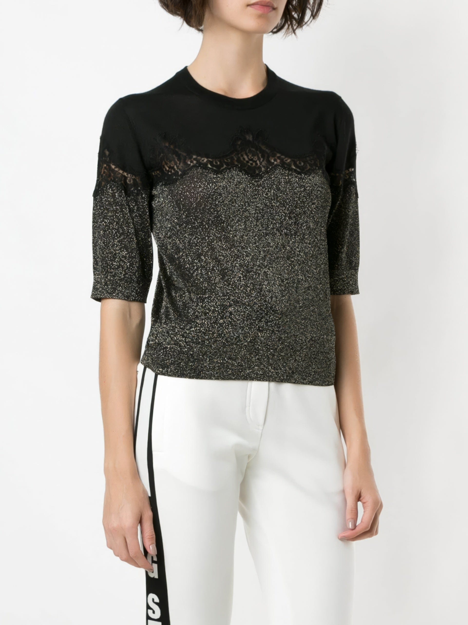 Dolce & Gabbana Lace Insert Glittered Sweater