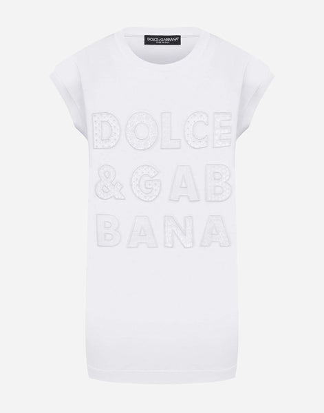 Dolce & Gabbana Lace Logo Cotton T-Shirt | Sendegaro Dolce & Gabbana Lace Logo Cotton T-Shirt | Sendegaro