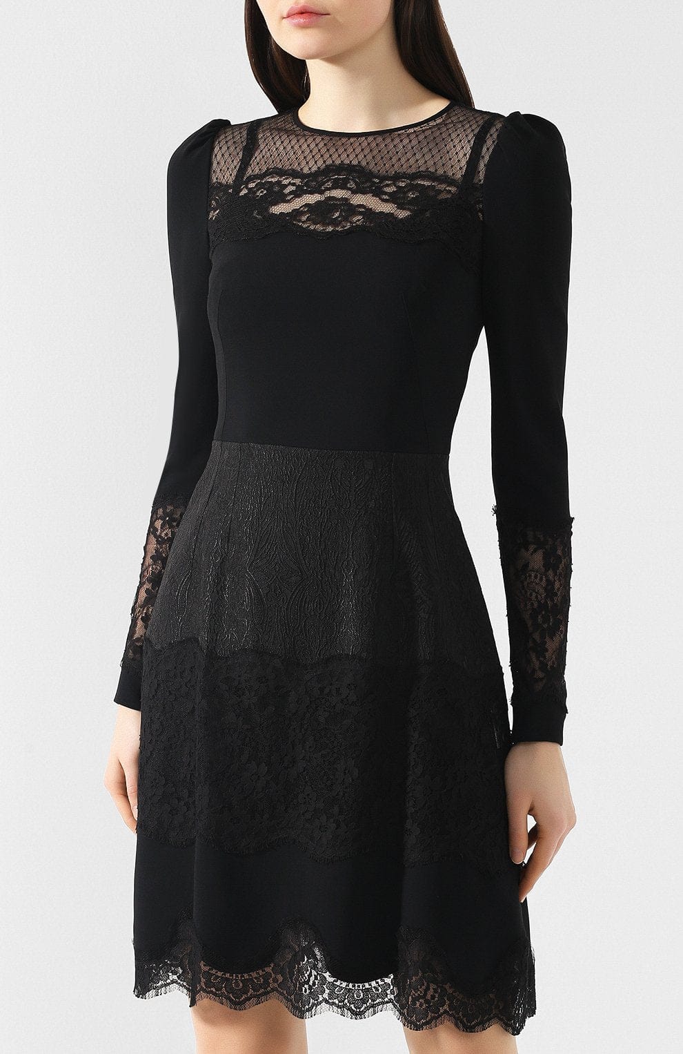 Dolce & Gabbana Lace-Panel Long-Sleeve Mini Dress