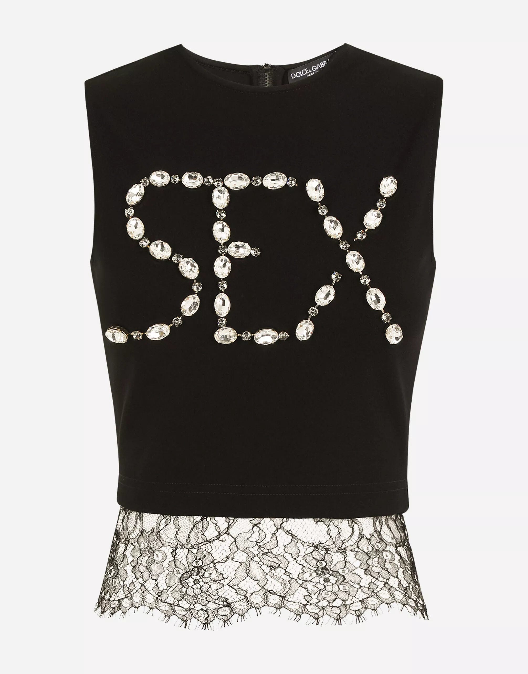 Dolce & Gabbana Lace Ruching And Rhinestones Jersey Top