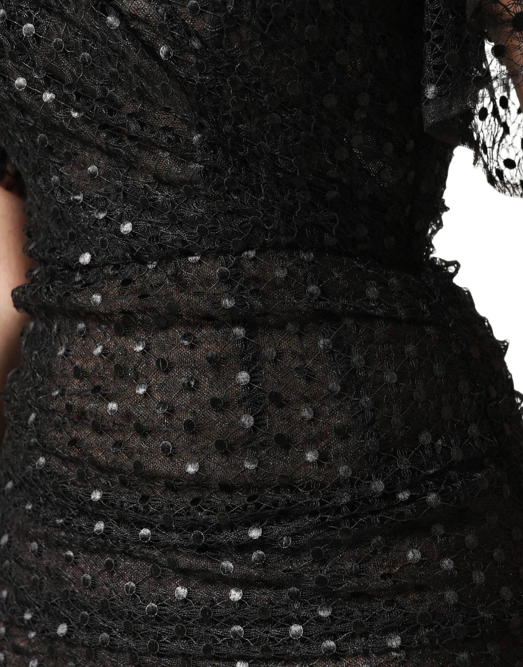 Dolce & Gabbana Lace Sequin Ruched Maxi Dress