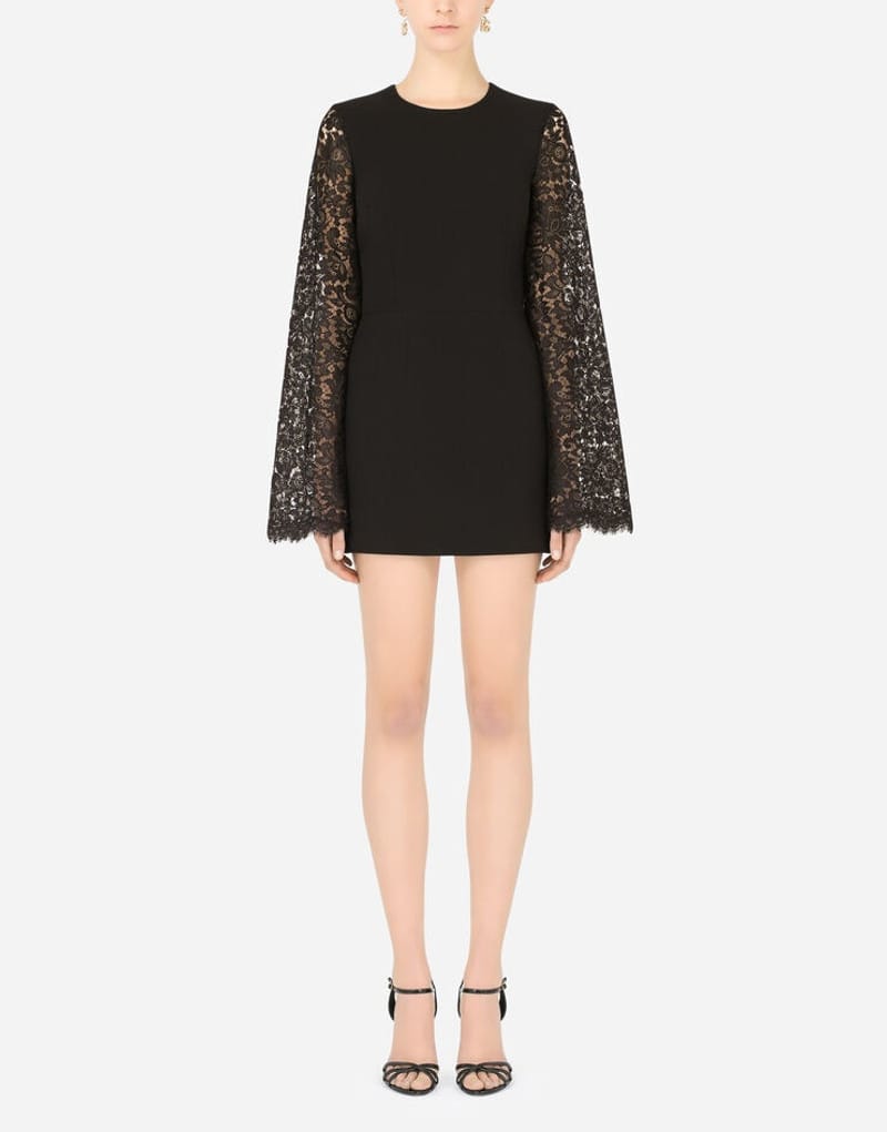Dolce & Gabbana Lace-Sleeves Short Cady Dress