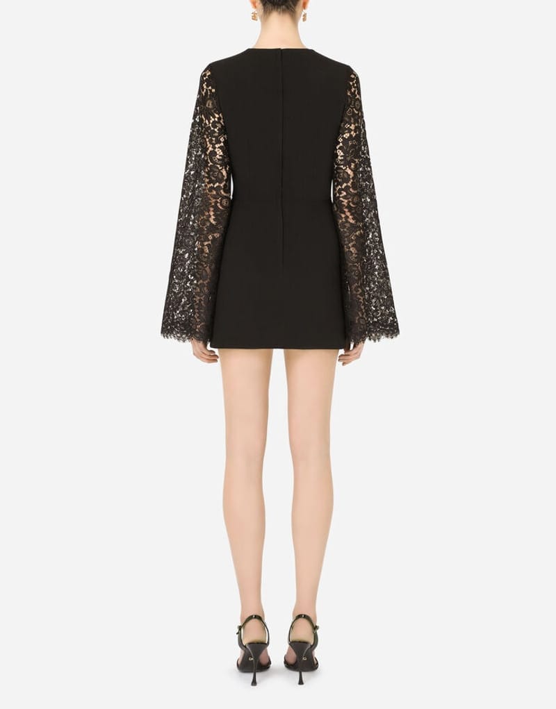 Dolce & Gabbana Lace-Sleeves Short Cady Dress