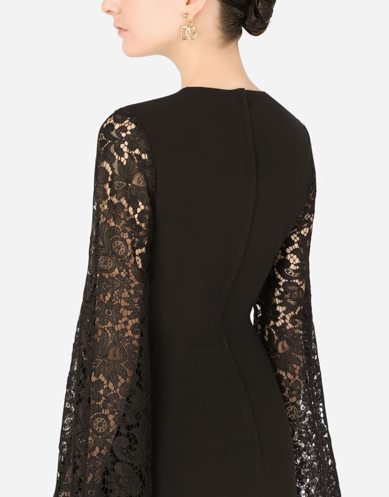 Dolce & Gabbana Lace-Sleeves Short Cady Dress