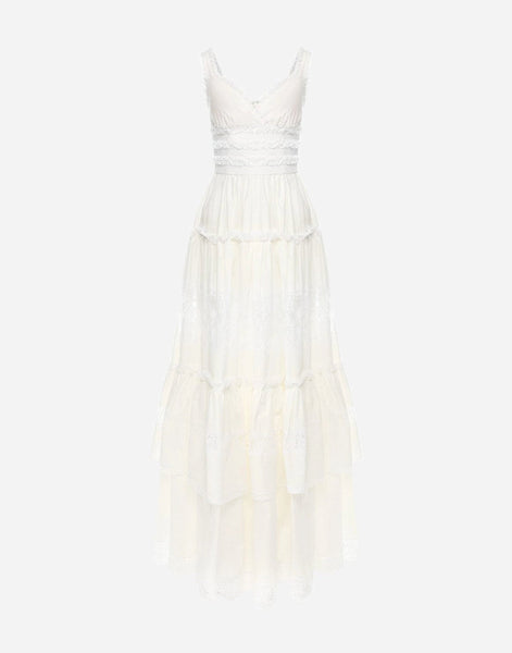 Dolce Gabbana White Cotton Tiered Long Maxi A-line Dress Dolce Gabbana White Cotton Tiered Long Maxi A-line Dress