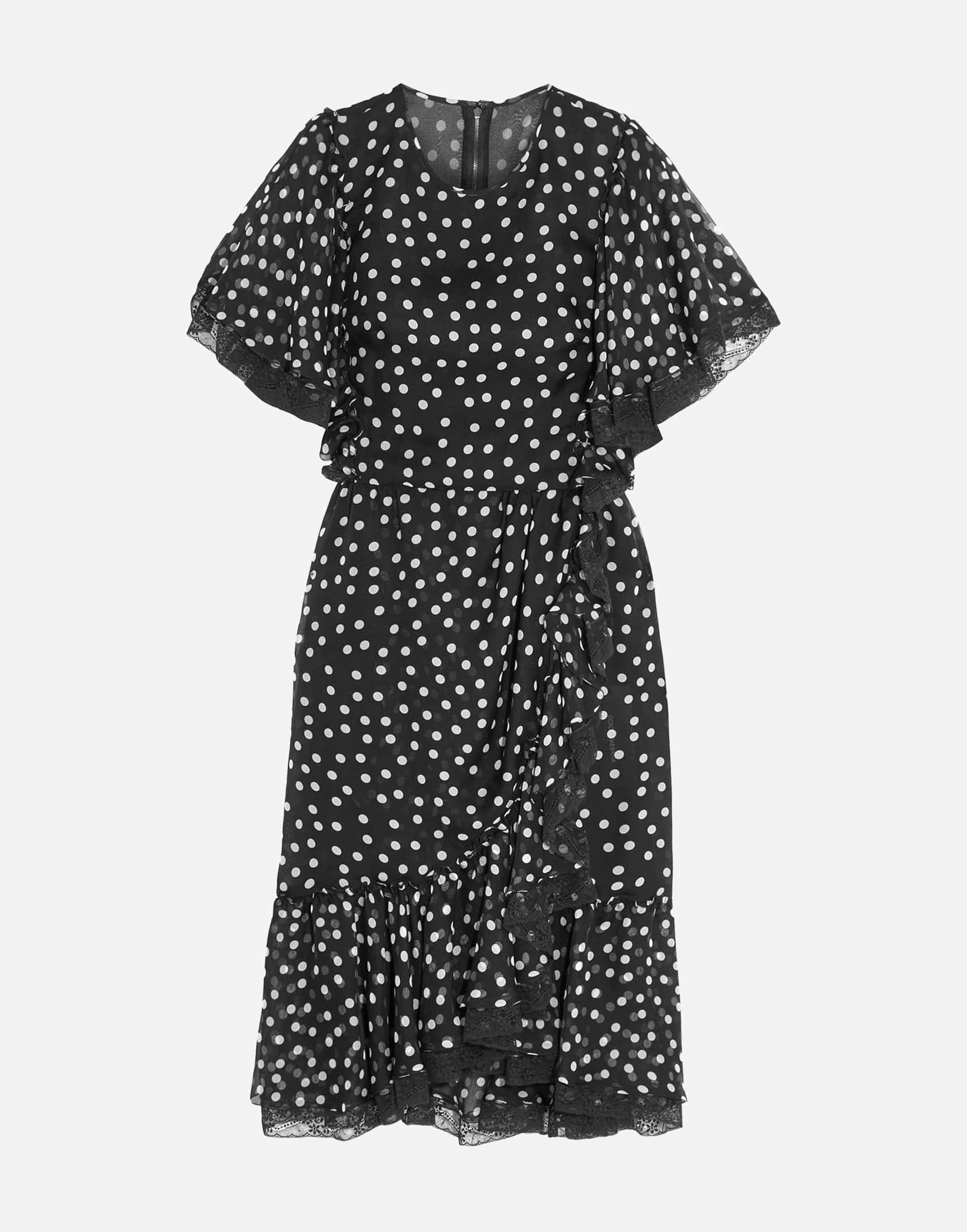 Dolce & Gabbana Lace-Trimmed Polka-Dot Silk Chiffon Dress