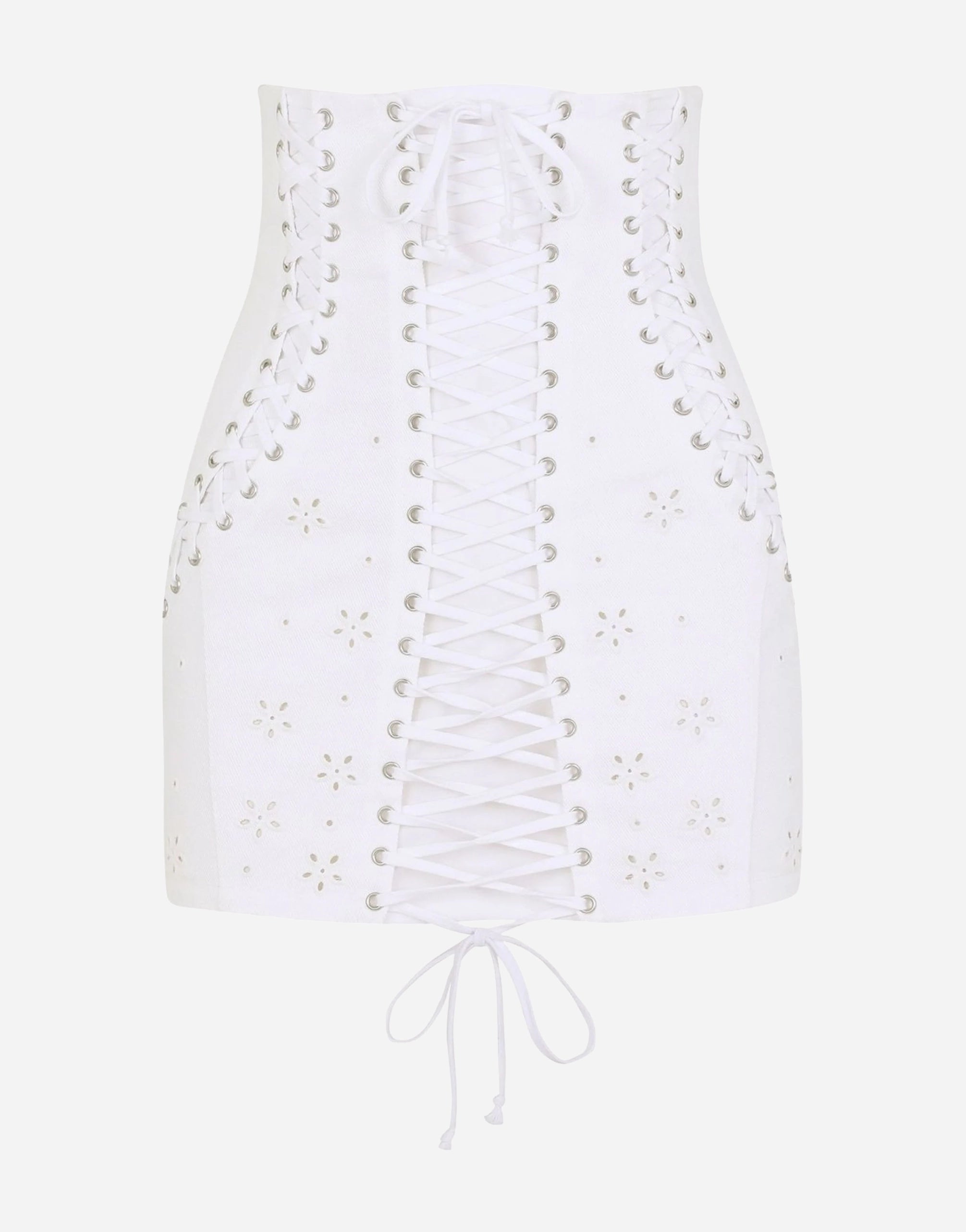 Lace-Up Embroidered Miniskirt