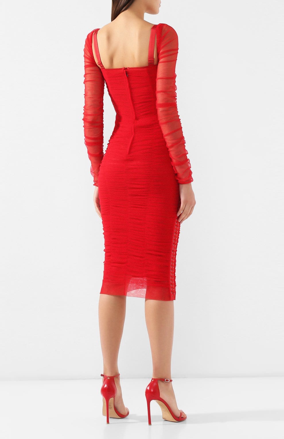 Tulle Lace-Up Ruched Midi Dress