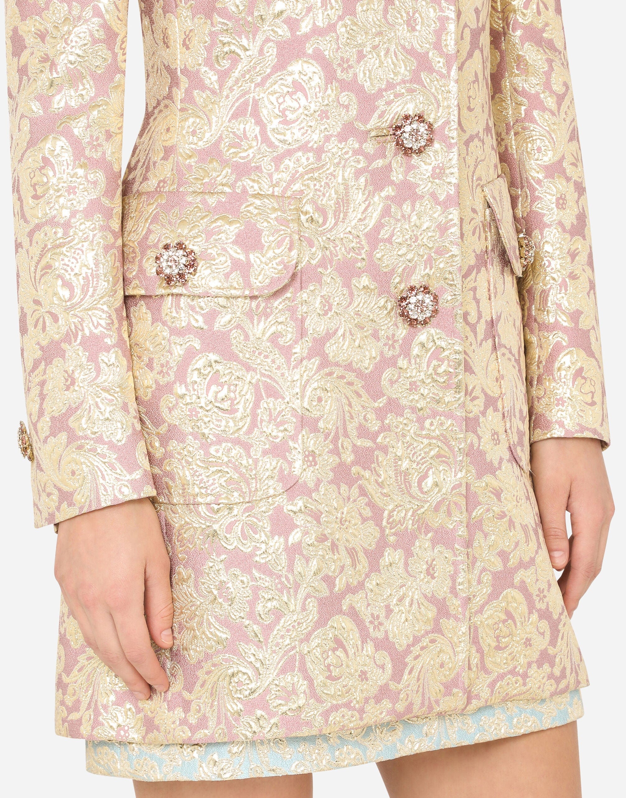 Dolce & Gabbana Lamé Bejeweled Jacquard Coat | Sendegaro MY