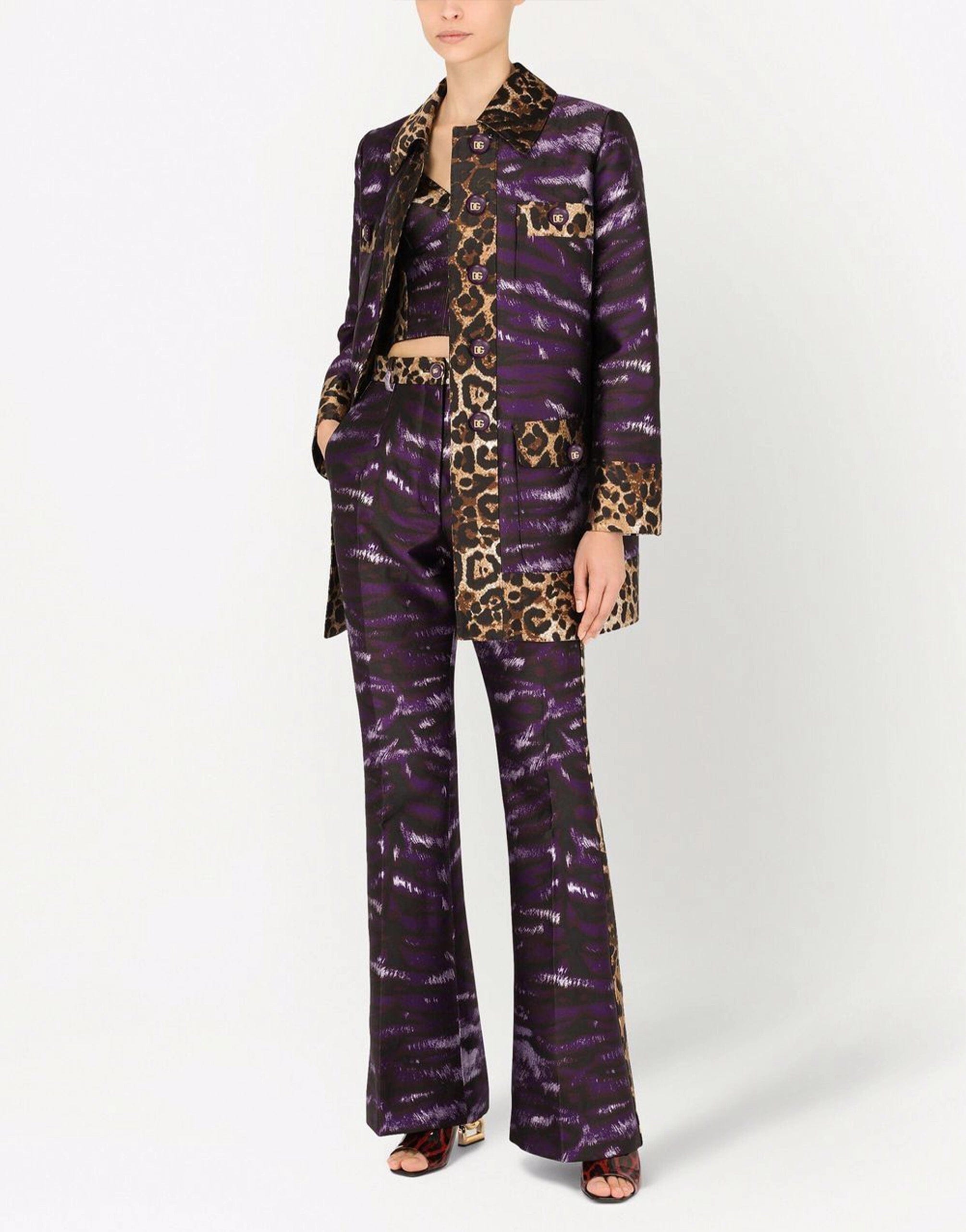 Dolce & Gabbana Lamé Jacquard Jacket With Tiger Print