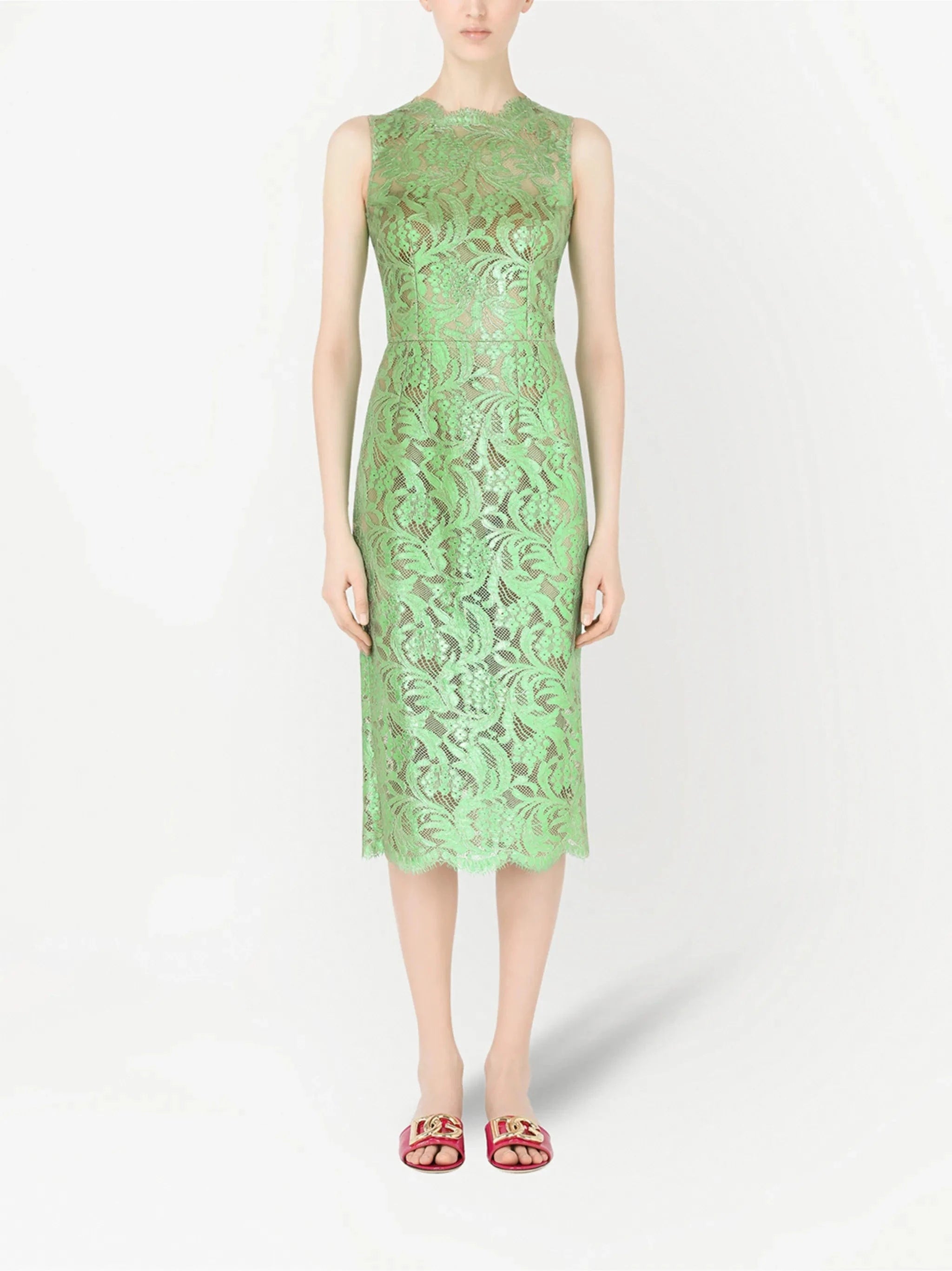 Dolce & Gabbana Laminated Lace Midi Dress