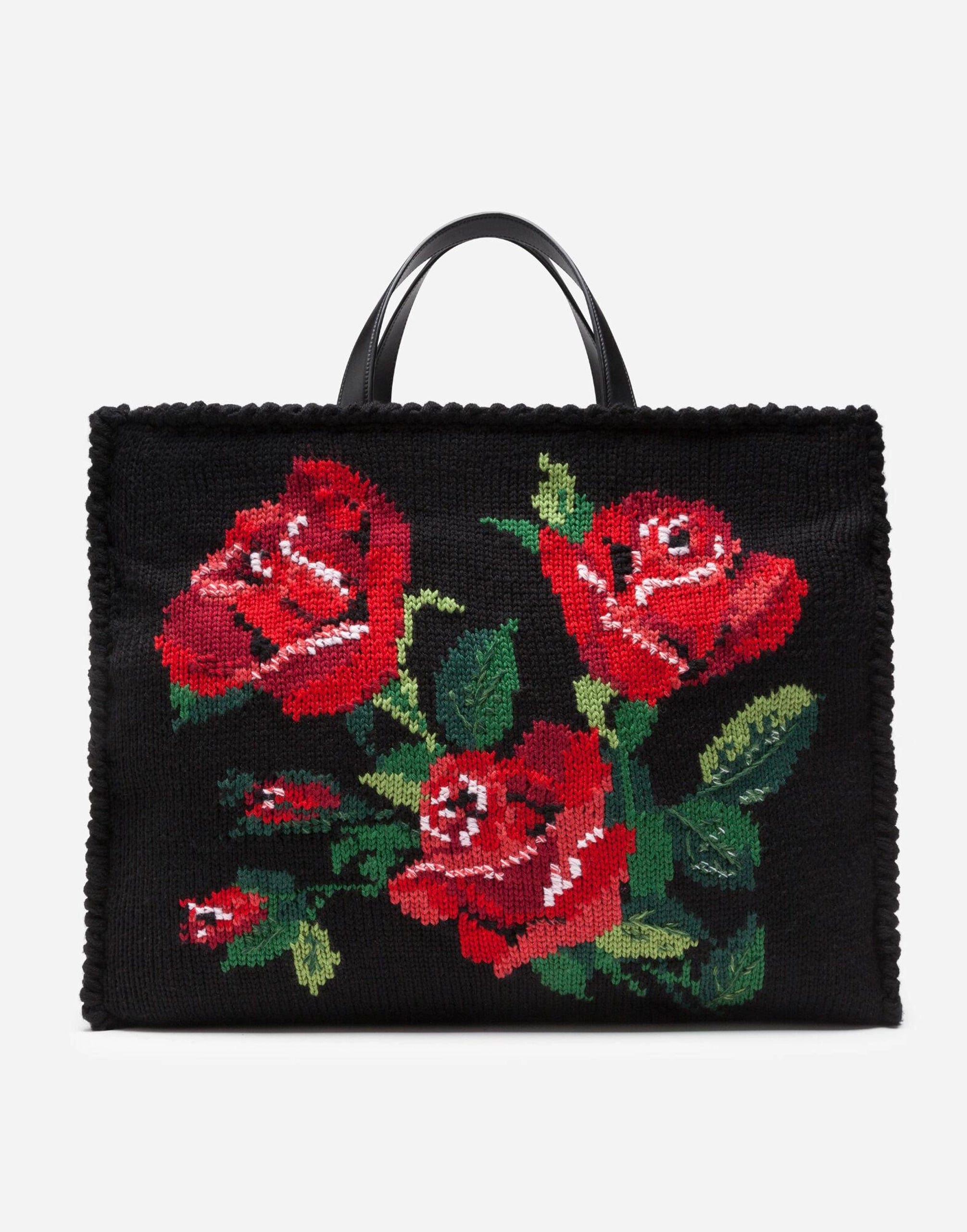 Große Beatrice -Tasche mit gestickten Rosen