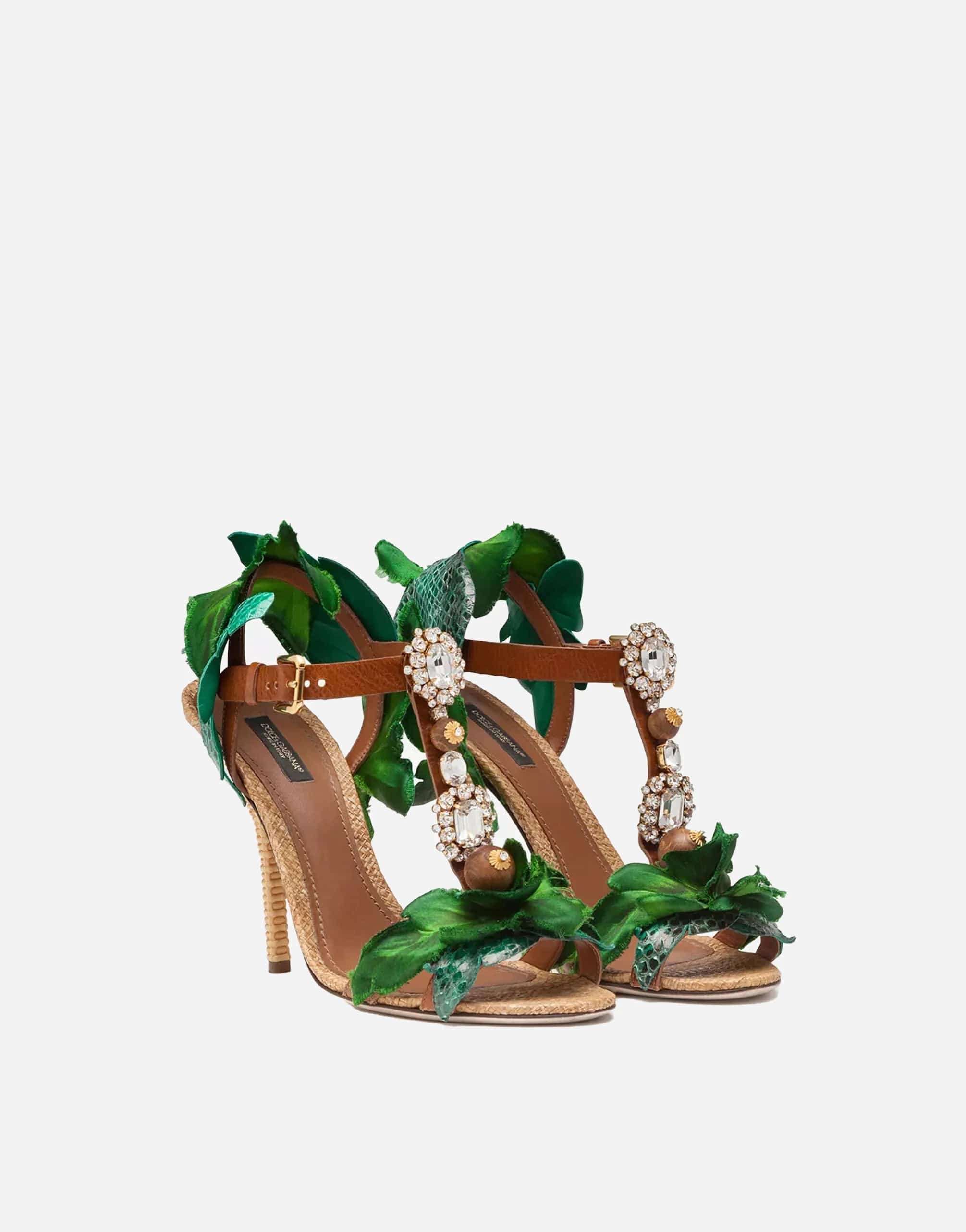 Dolce & Gabbana Leaf Appliqué Bejeweled Sandals
