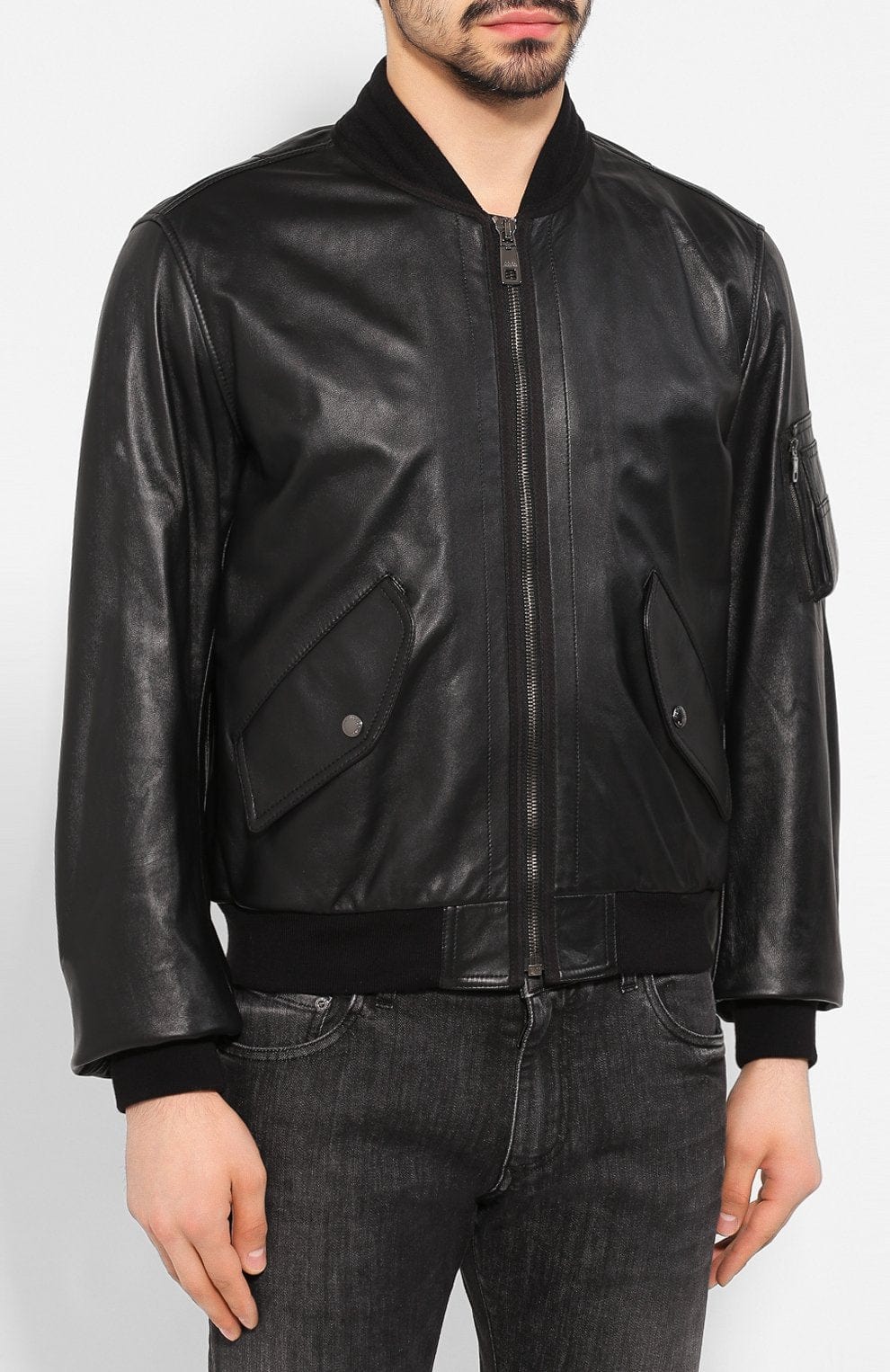 Dolce & Gabbana Leather Blouson Bomber Jacket