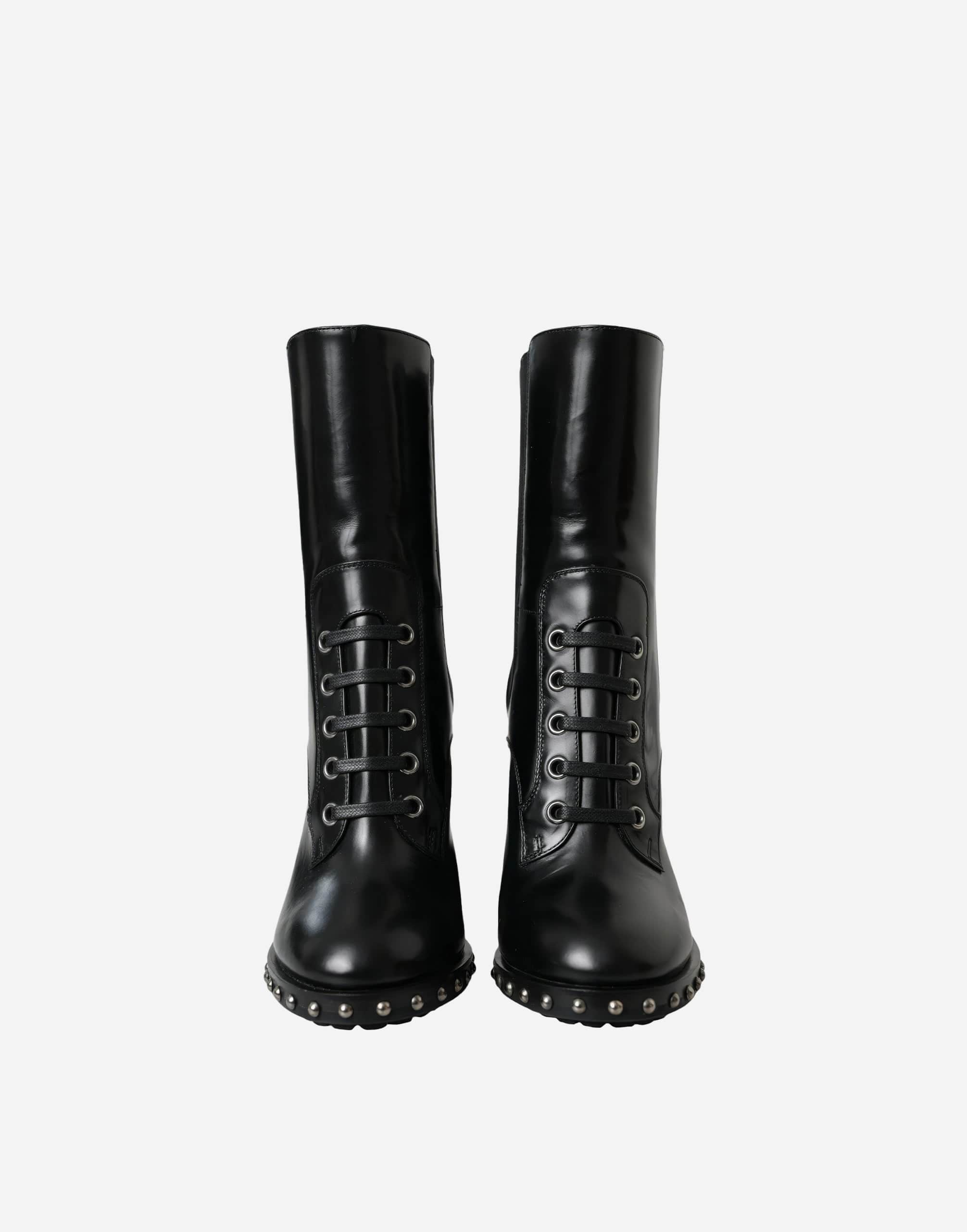 Dolce & Gabbana Leather Boots With Studded Appliqué