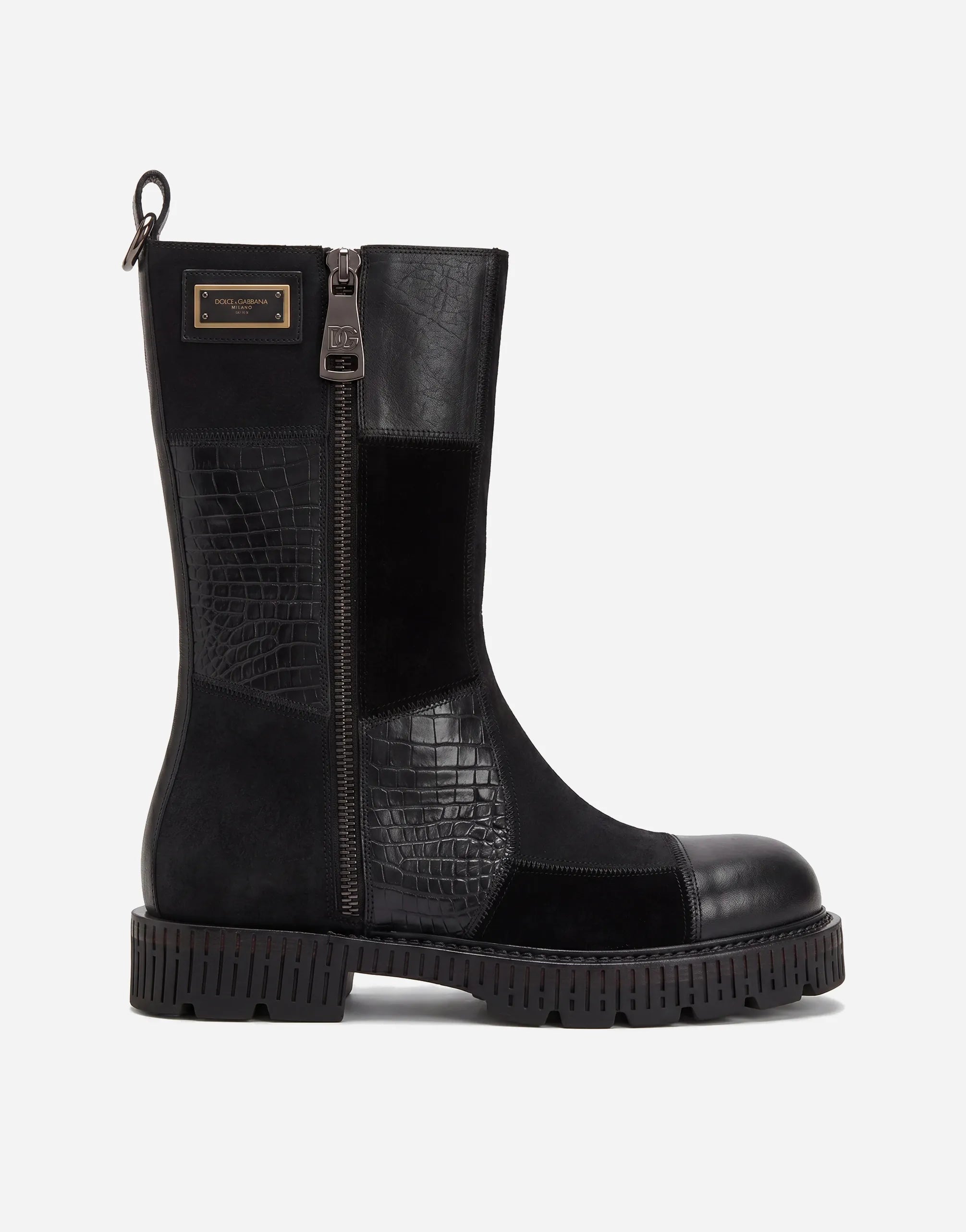 Dolce & Gabbana Dolce & Gabbana Leather Logo Combat Boots With Croc Panels