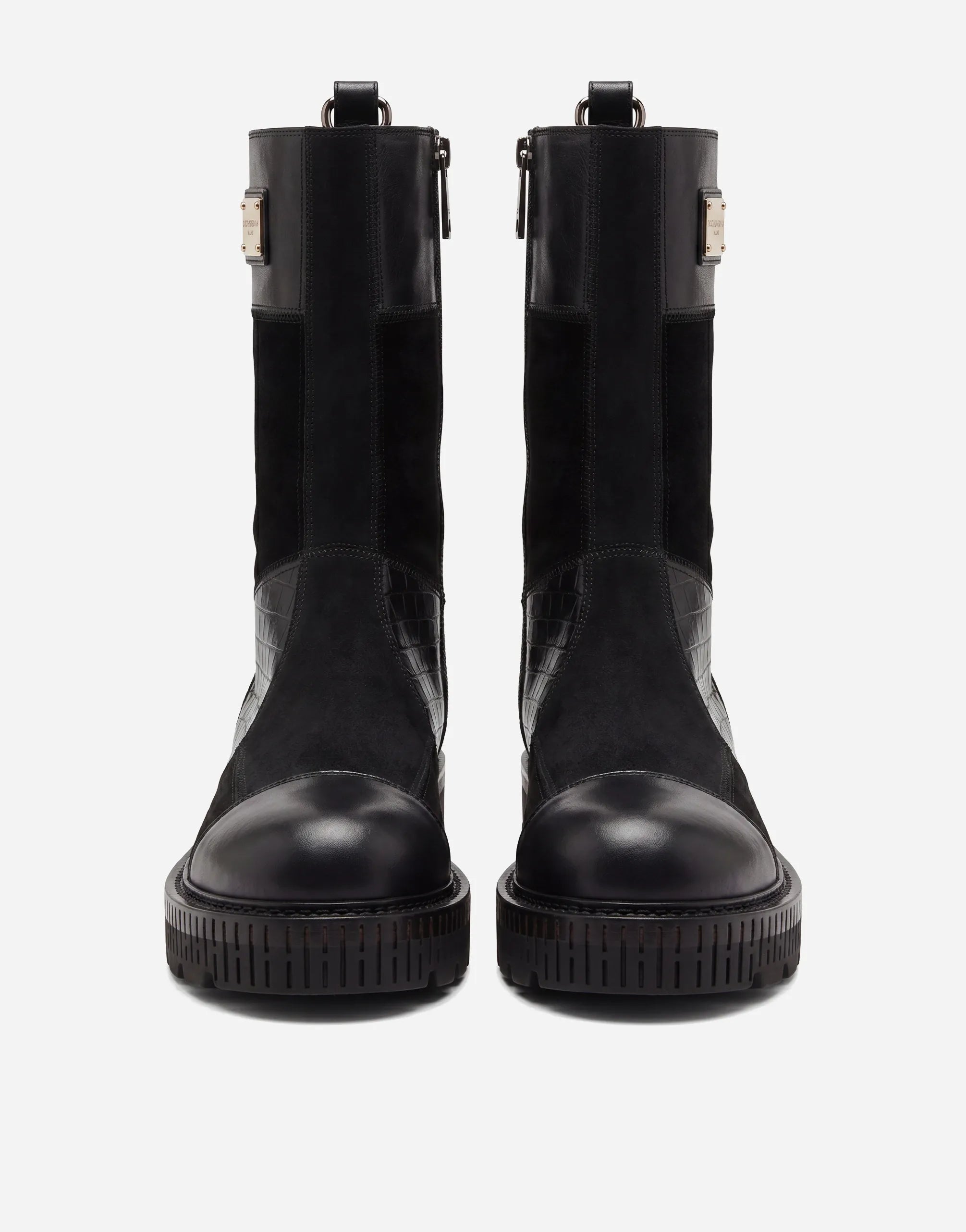 Dolce & Gabbana Dolce & Gabbana Leather Logo Combat Boots With Croc Panels