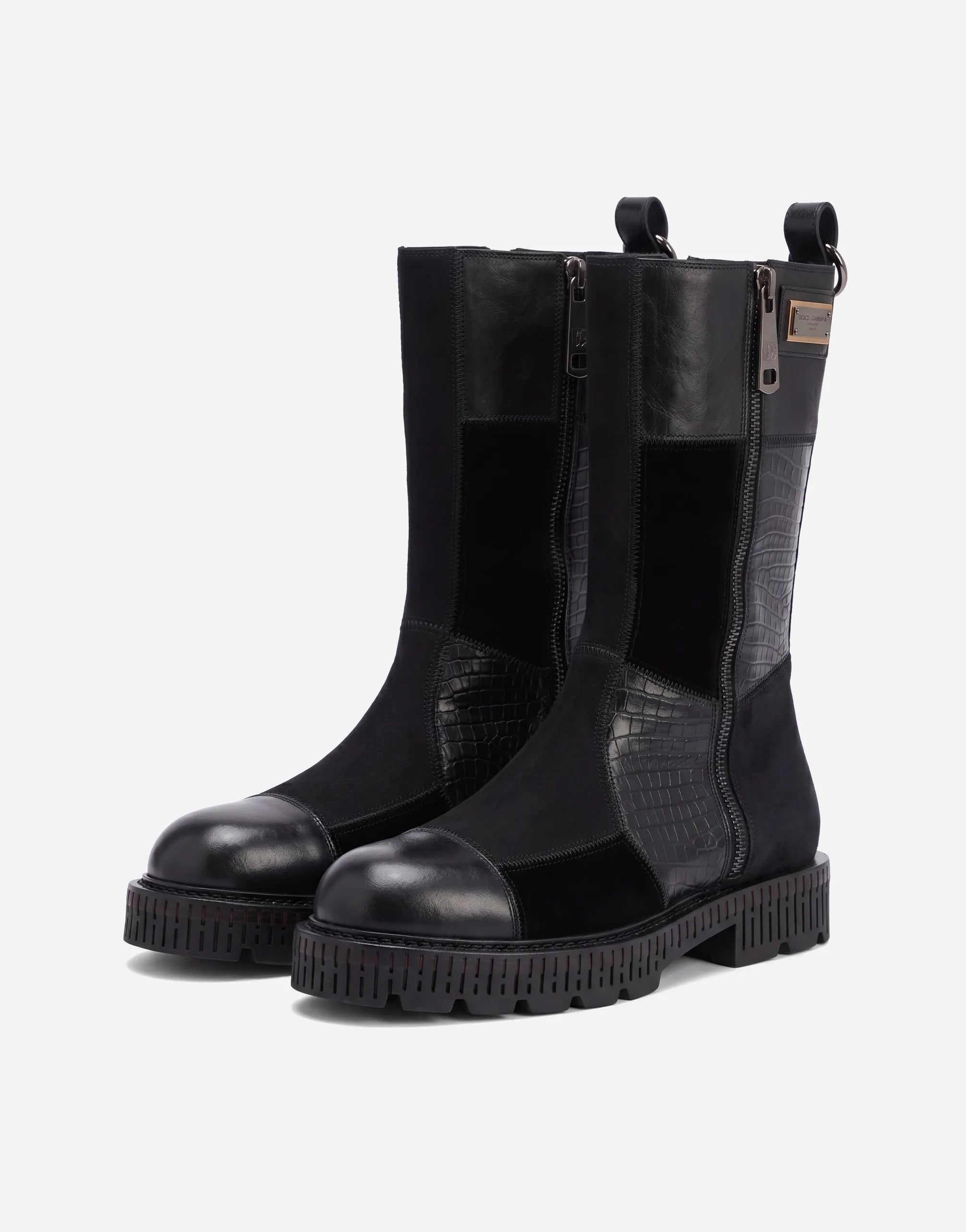 Dolce & Gabbana Leather Logo Combat Boots With Croc Panels - alternate view