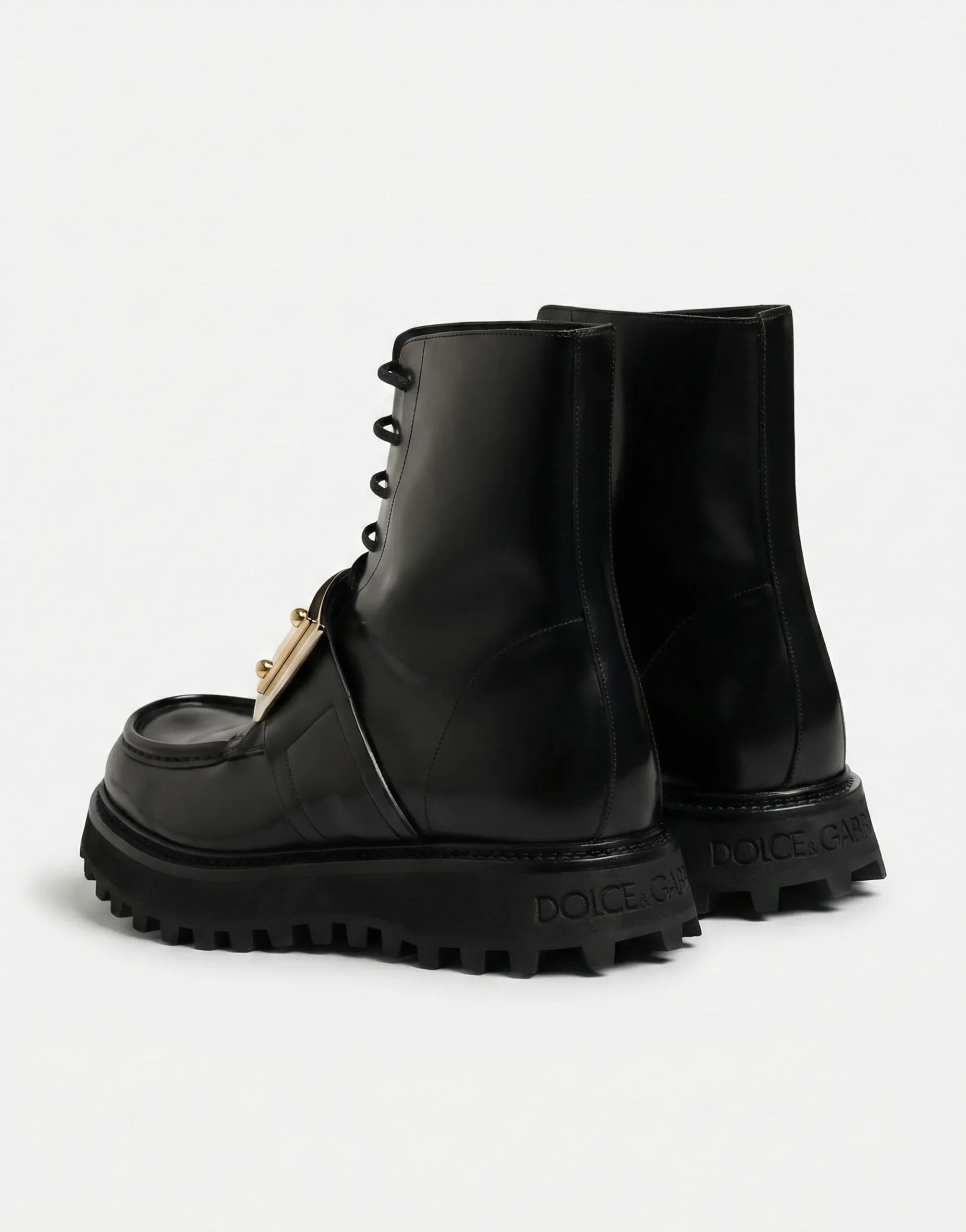 DOLCE & GABBANA レザーブーツ ブラック サイズ7 Dolce & Gabbana レザー ロゴプレート レースアップブーツ | Sendegaro JP